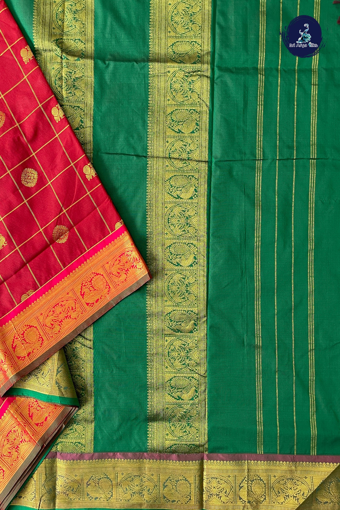 Maroon Madisar Semi Silk Saree With Zari Checked Pattern