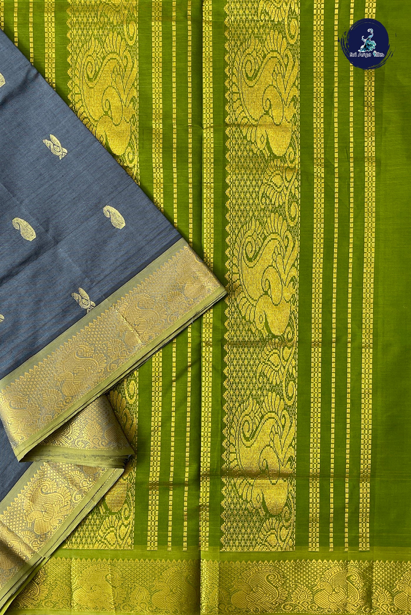 Grey Half Pure Madisar Silk Cotton Saree With Zari Buttas Pattern