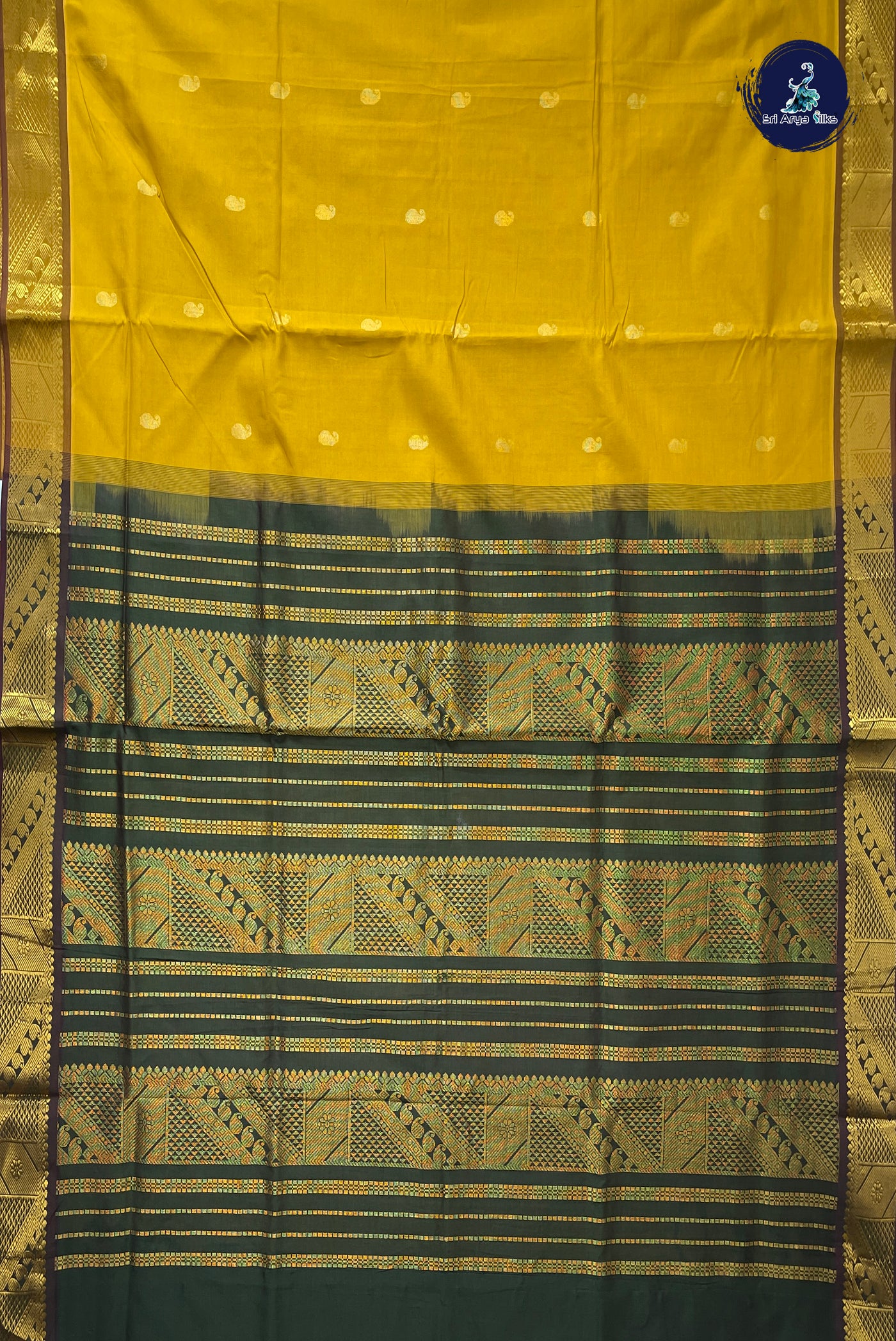Yellow Half Pure Madisar Silk Cotton Saree With Zari Buttas Pattern