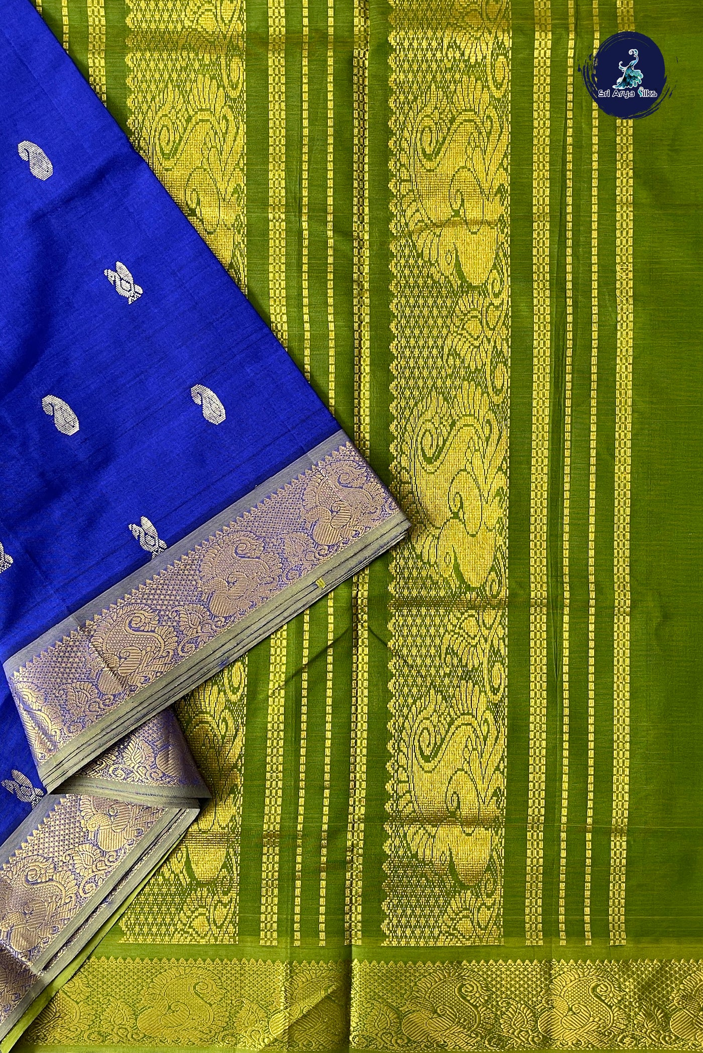 Blue Half Pure Madisar Silk Cotton Saree With Zari Buttas Pattern