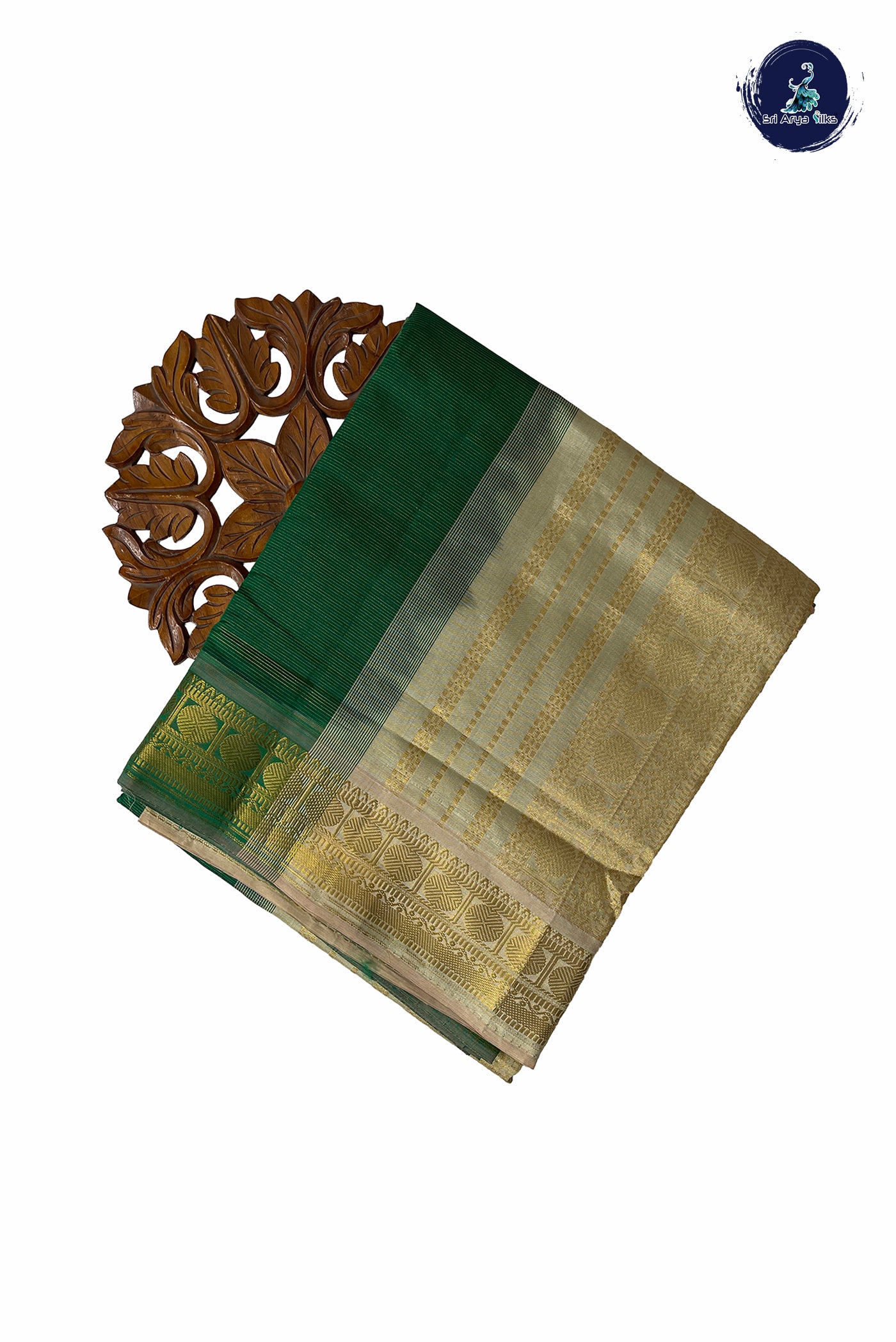 Green Half Pure Madisar Silk Cotton Saree With Vaira Oosi Pattern