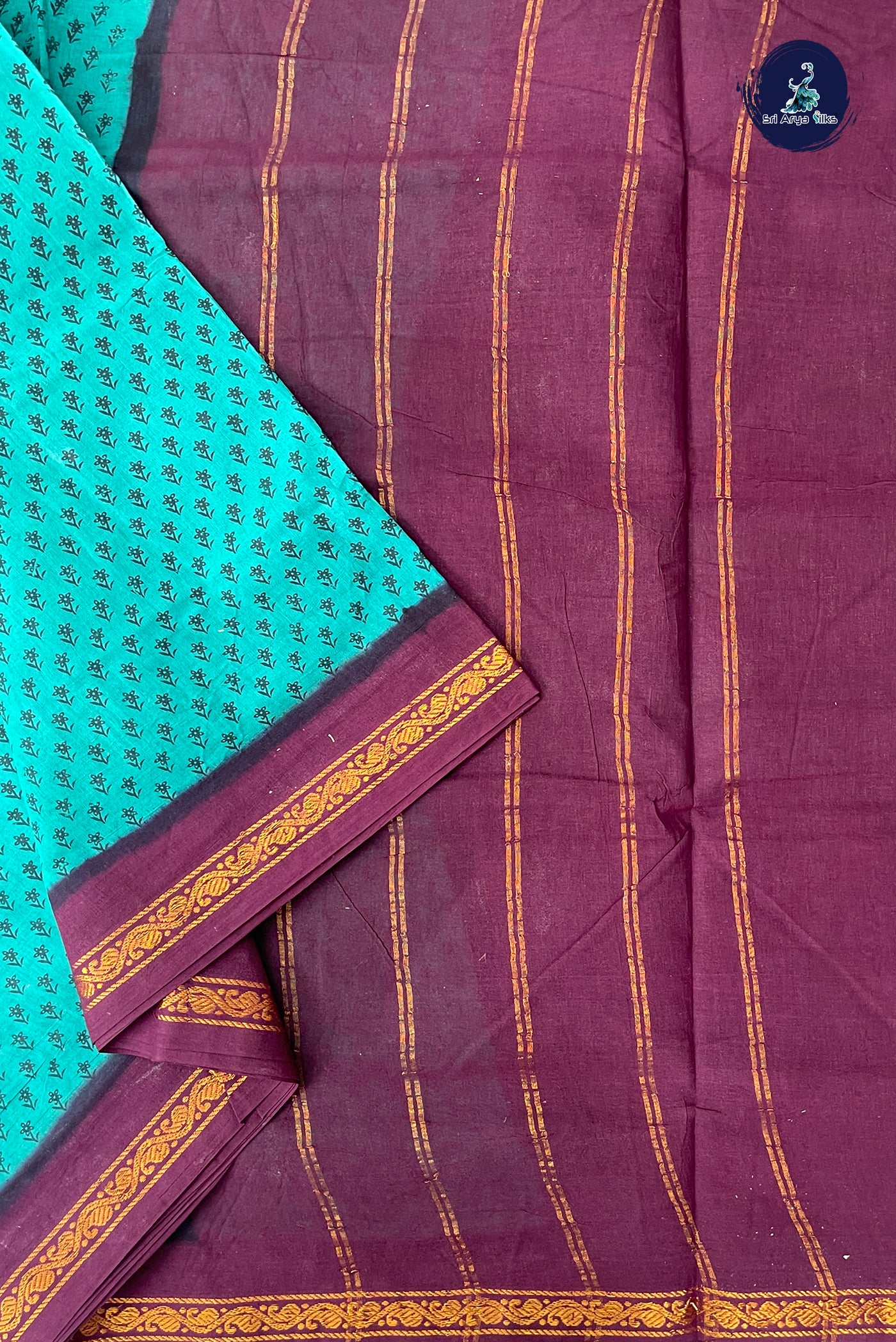 Teal 10.5 Yards Madisar Saree With Printed Pattern
