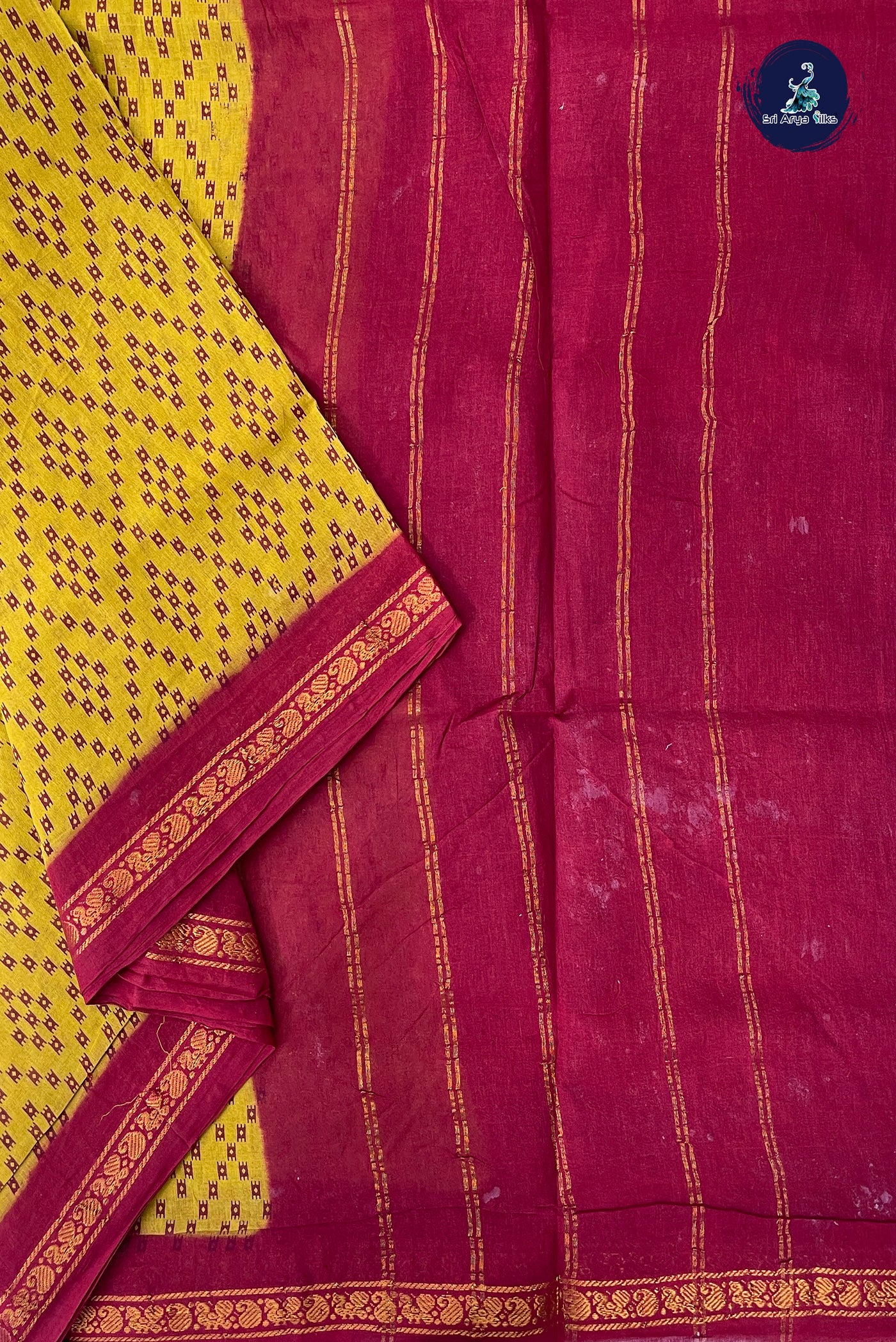 Turmeric Yellow 10.5 Yards Madisar Saree With Printed Pattern