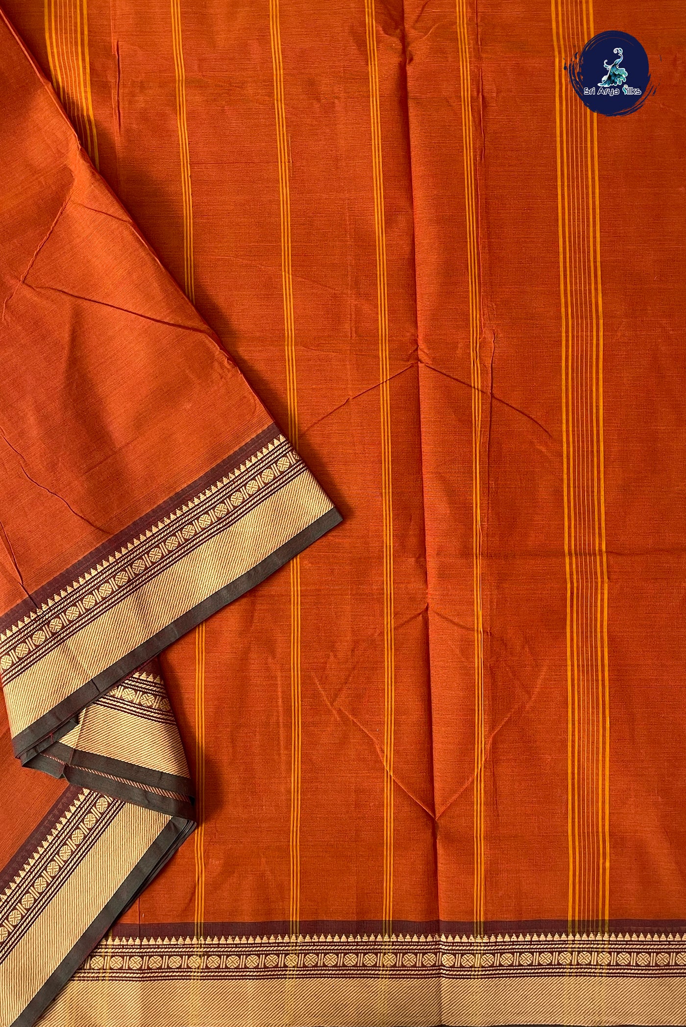 Rust 10.5 Yards Madisar Saree With Plain Pattern