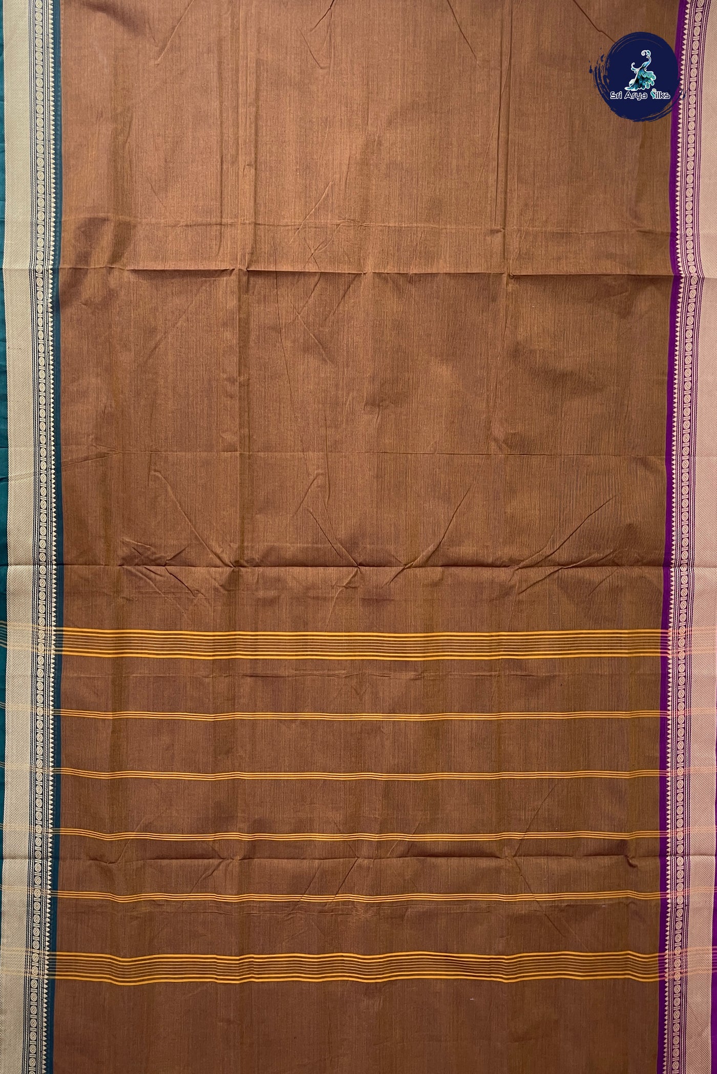 Brown 10.5 Yards Madisar Saree With Plain Pattern