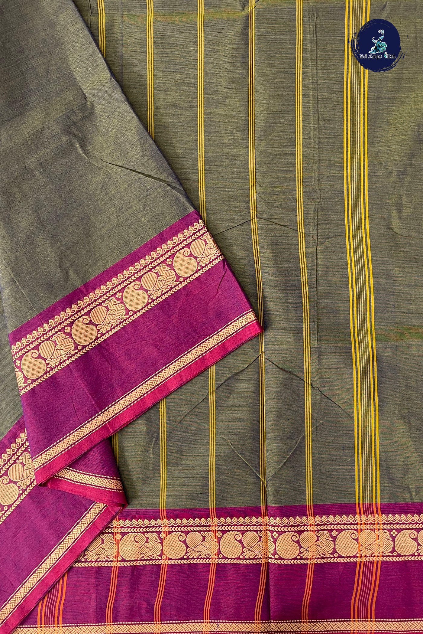 Bluish Grey 10.5 Yards Madisar Saree With Plain Pattern