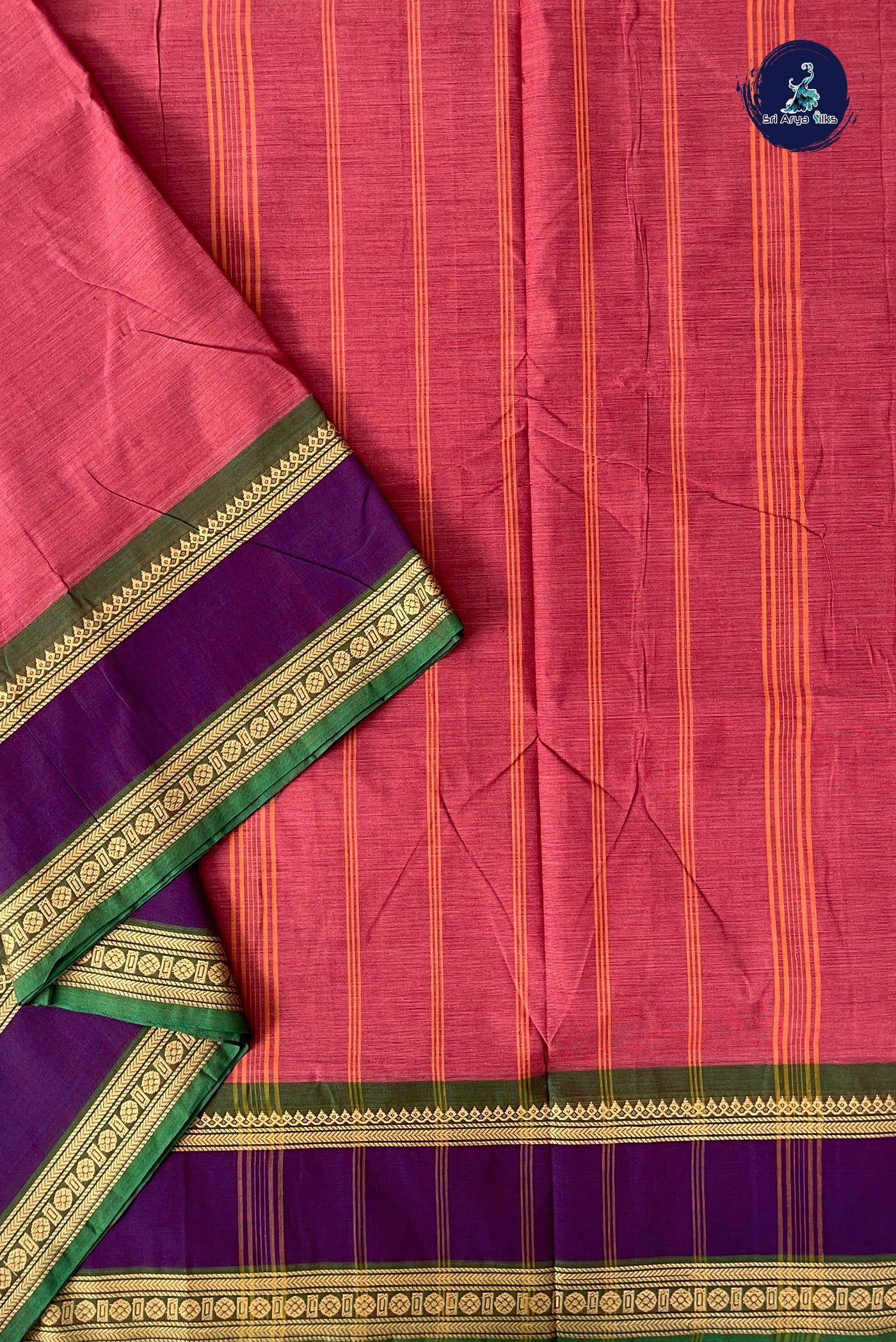 Reddish Pink 10.5 Yards Madisar Saree With Plain Pattern