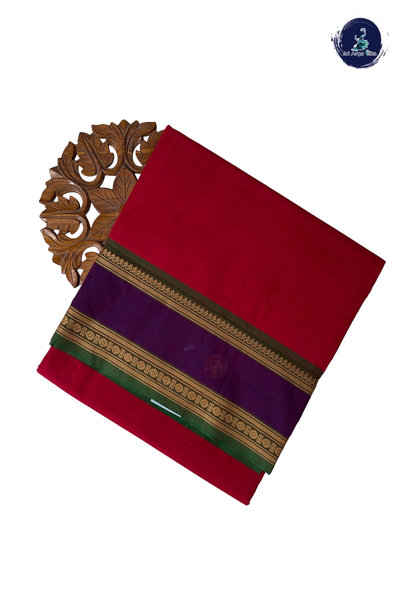 Red 10.5 Yards Madisar Saree With Plain Pattern