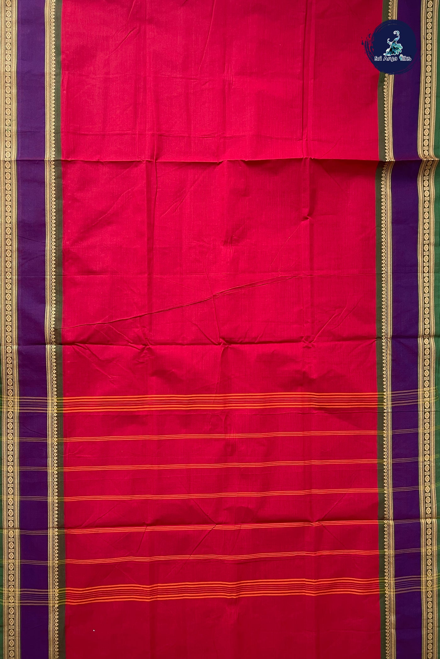 Red 10.5 Yards Madisar Saree With Plain Pattern