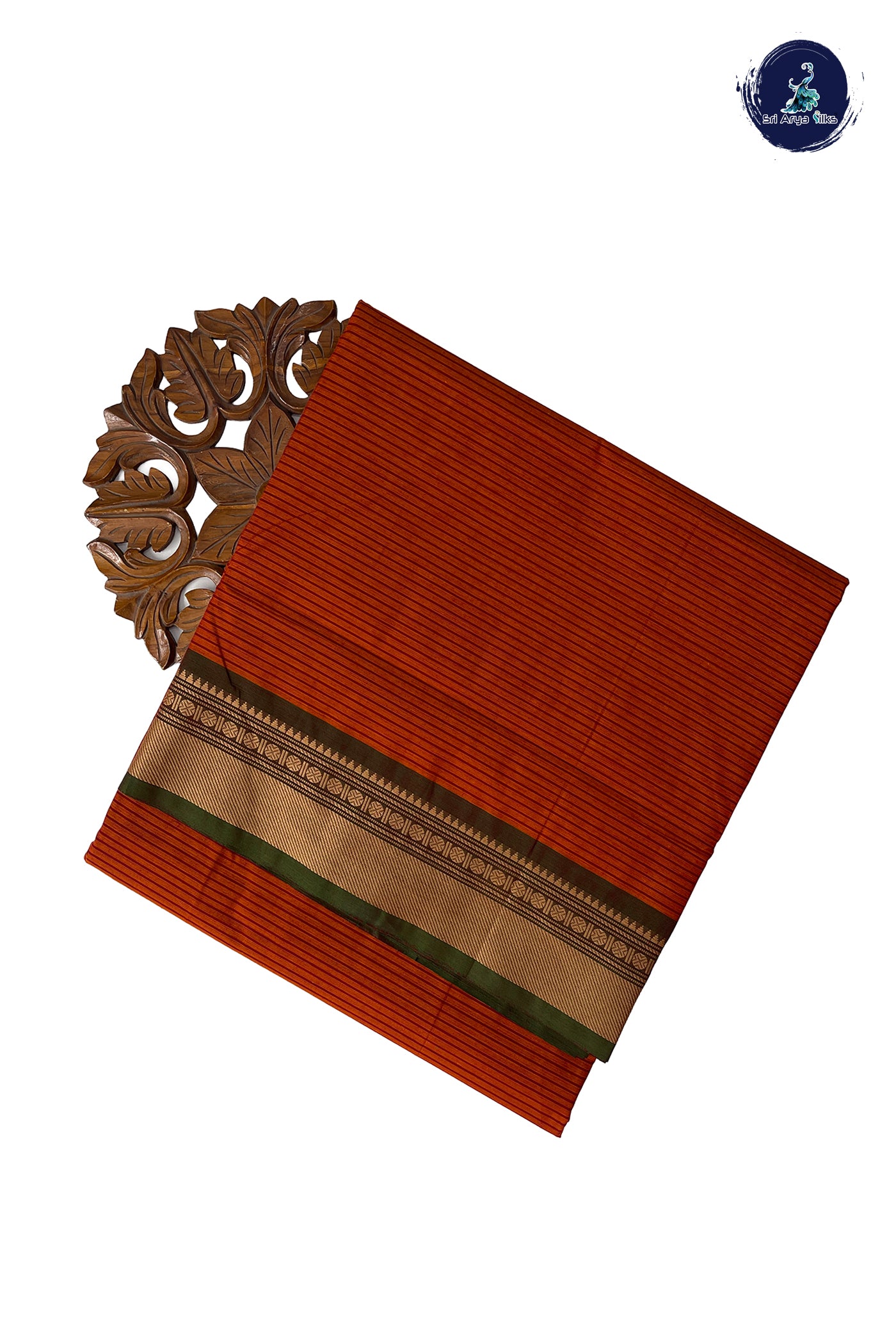 Rust 10.5 Yards Madisar Saree With Stripes Pattern