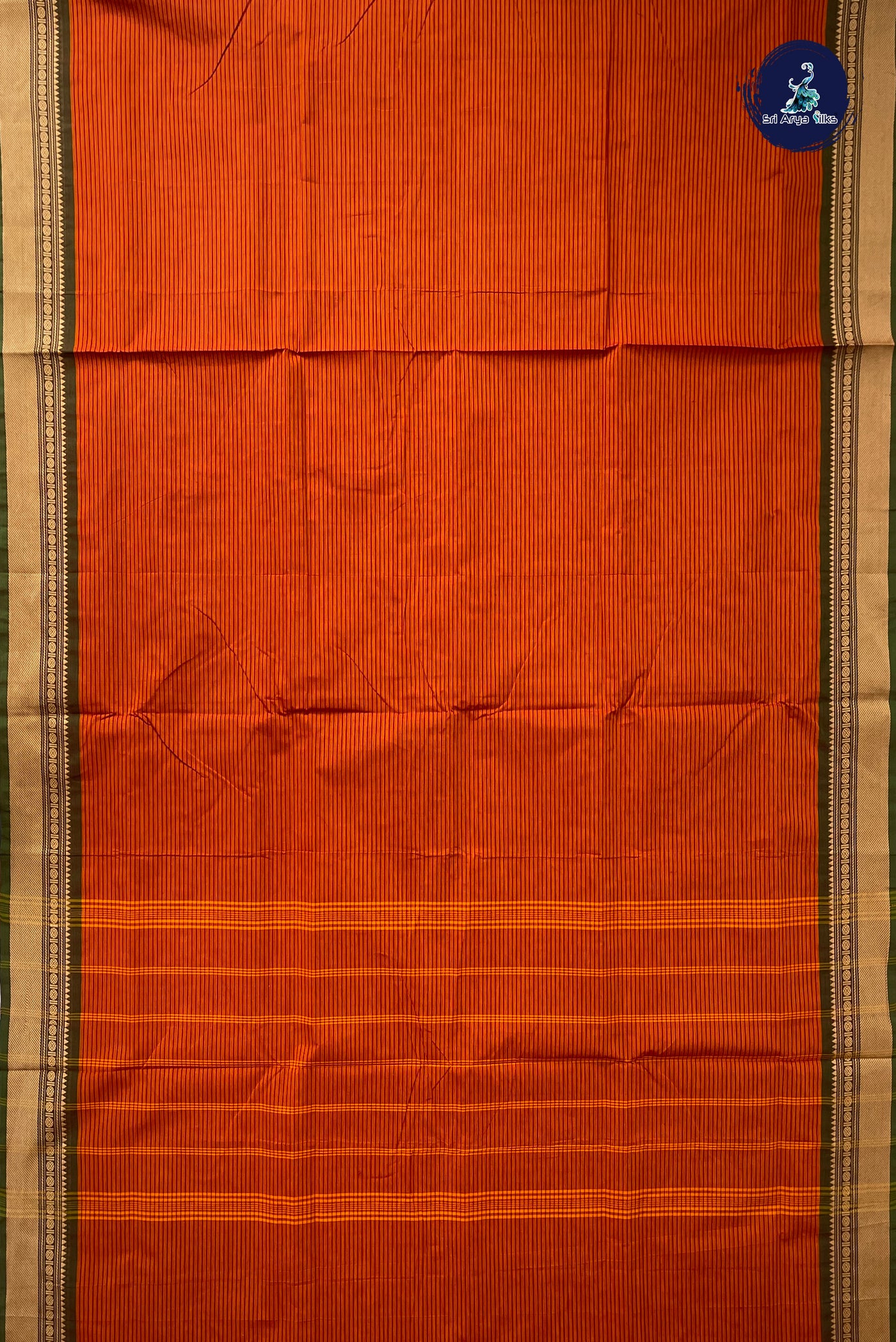 Rust 10.5 Yards Madisar Saree With Stripes Pattern