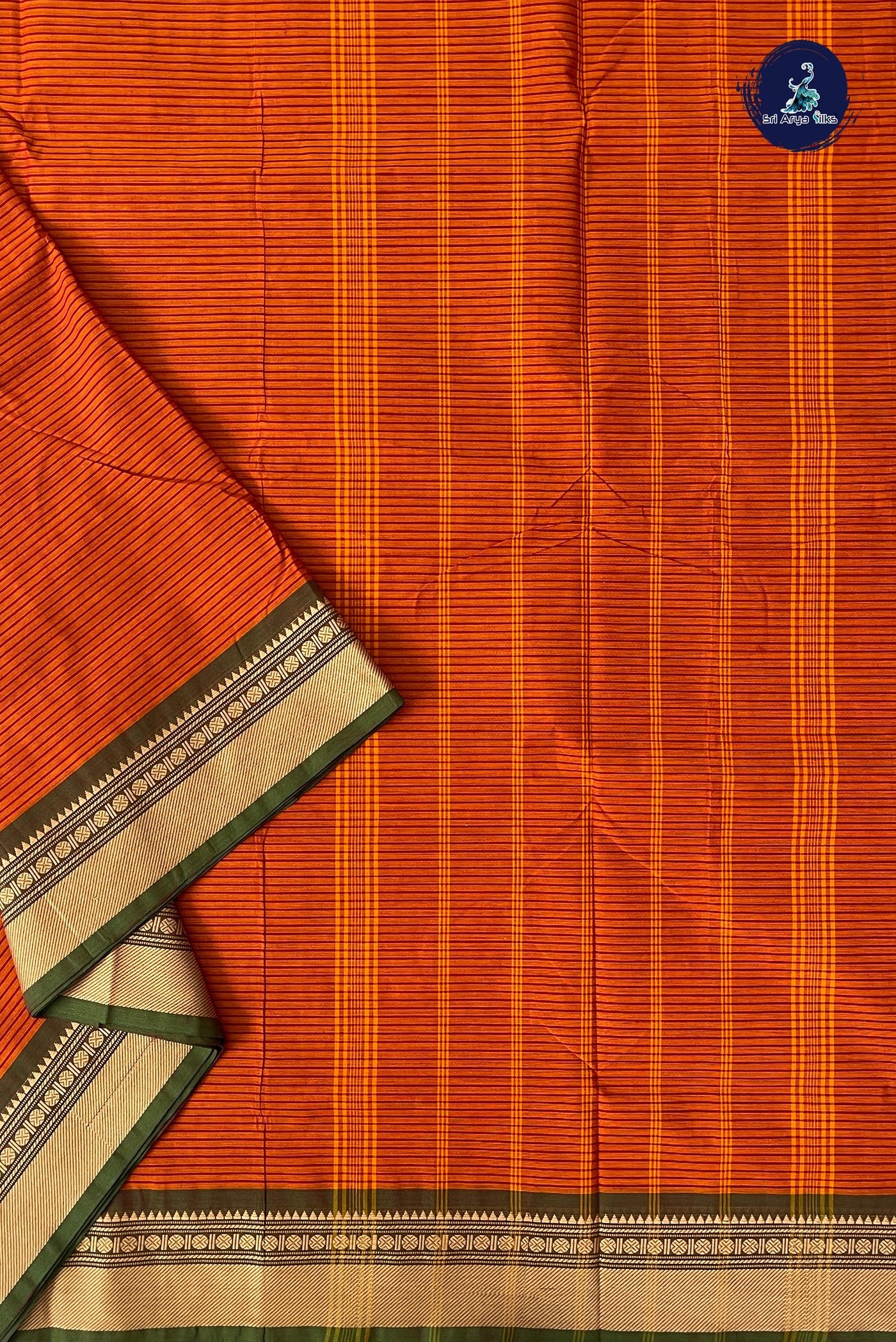 Rust 10.5 Yards Madisar Saree With Stripes Pattern