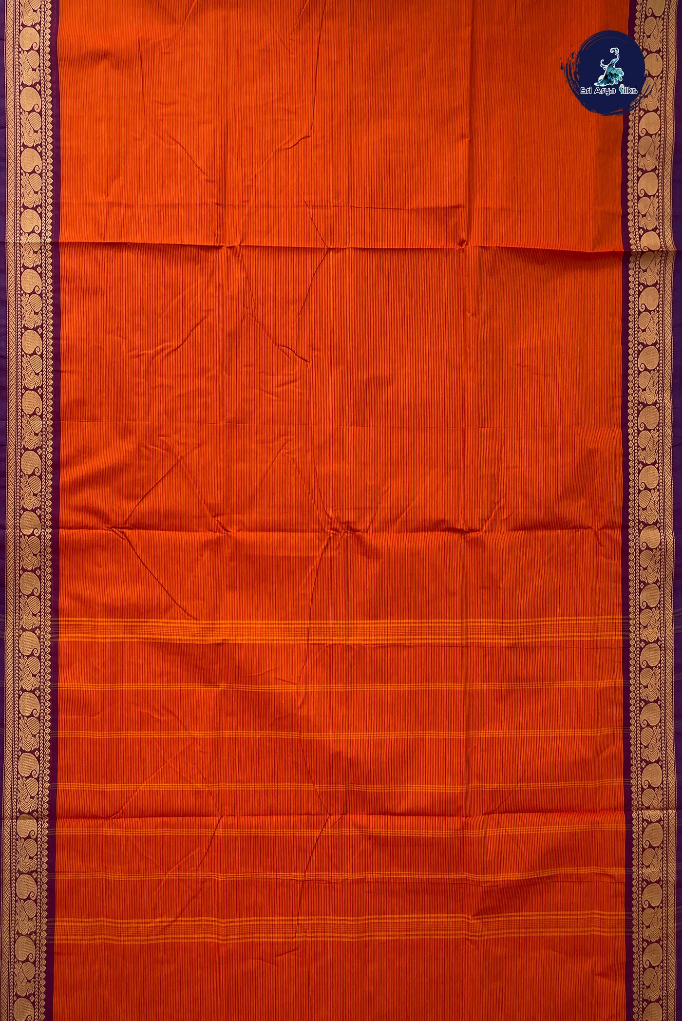 Orange 10.5 Yards Madisar Saree With Stripes Pattern