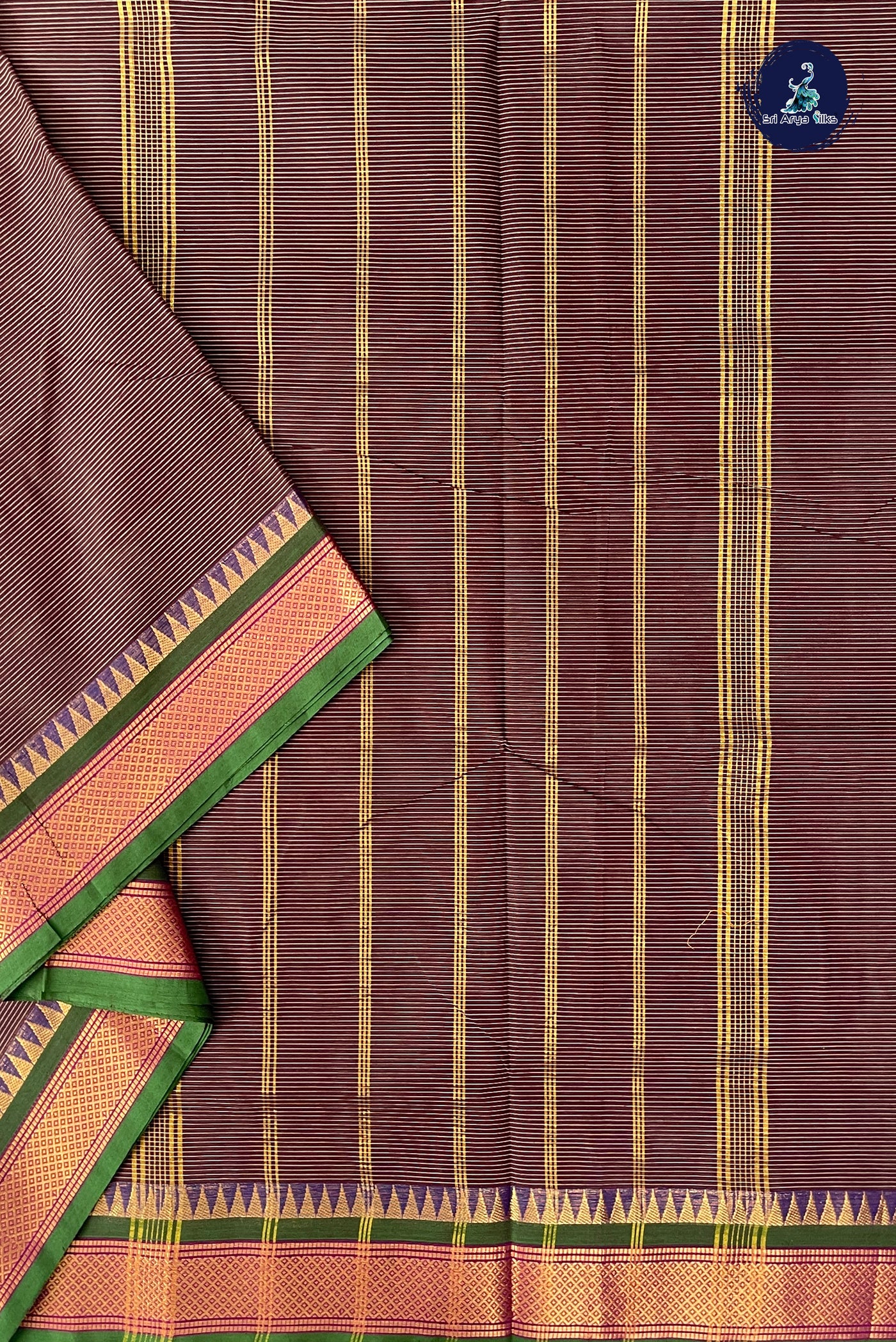 Coffee Brown 10.5 Yards Madisar Saree With Stripes Pattern