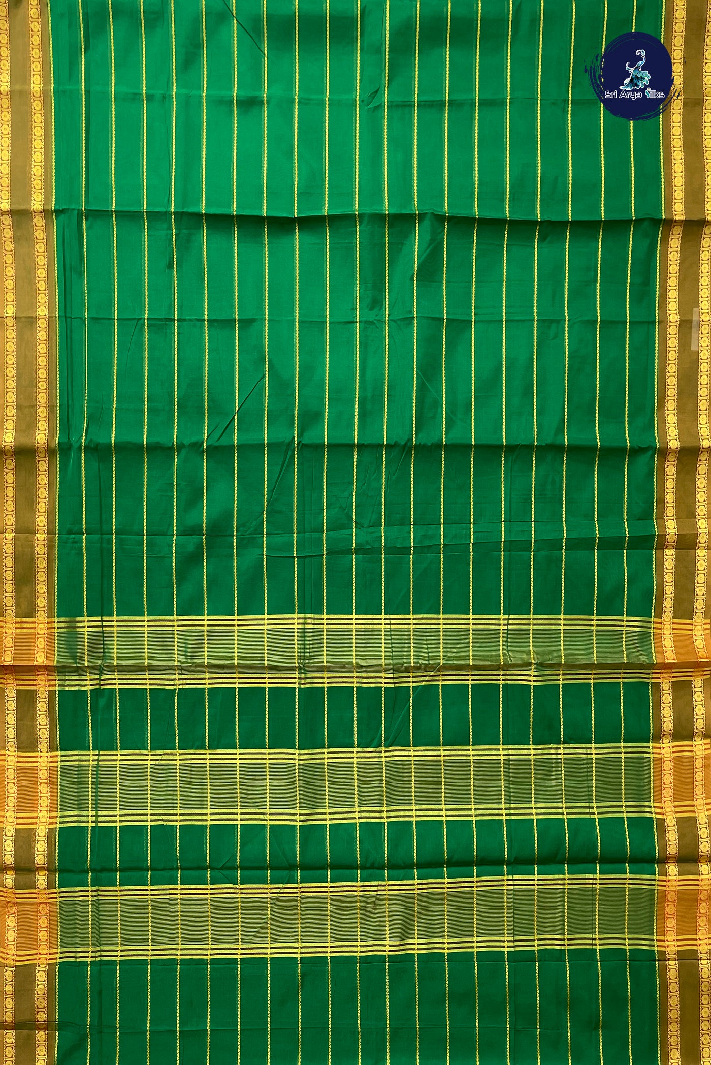 Green Devendra Cotton Madisar Saree With Veldhari Stripes Pattern