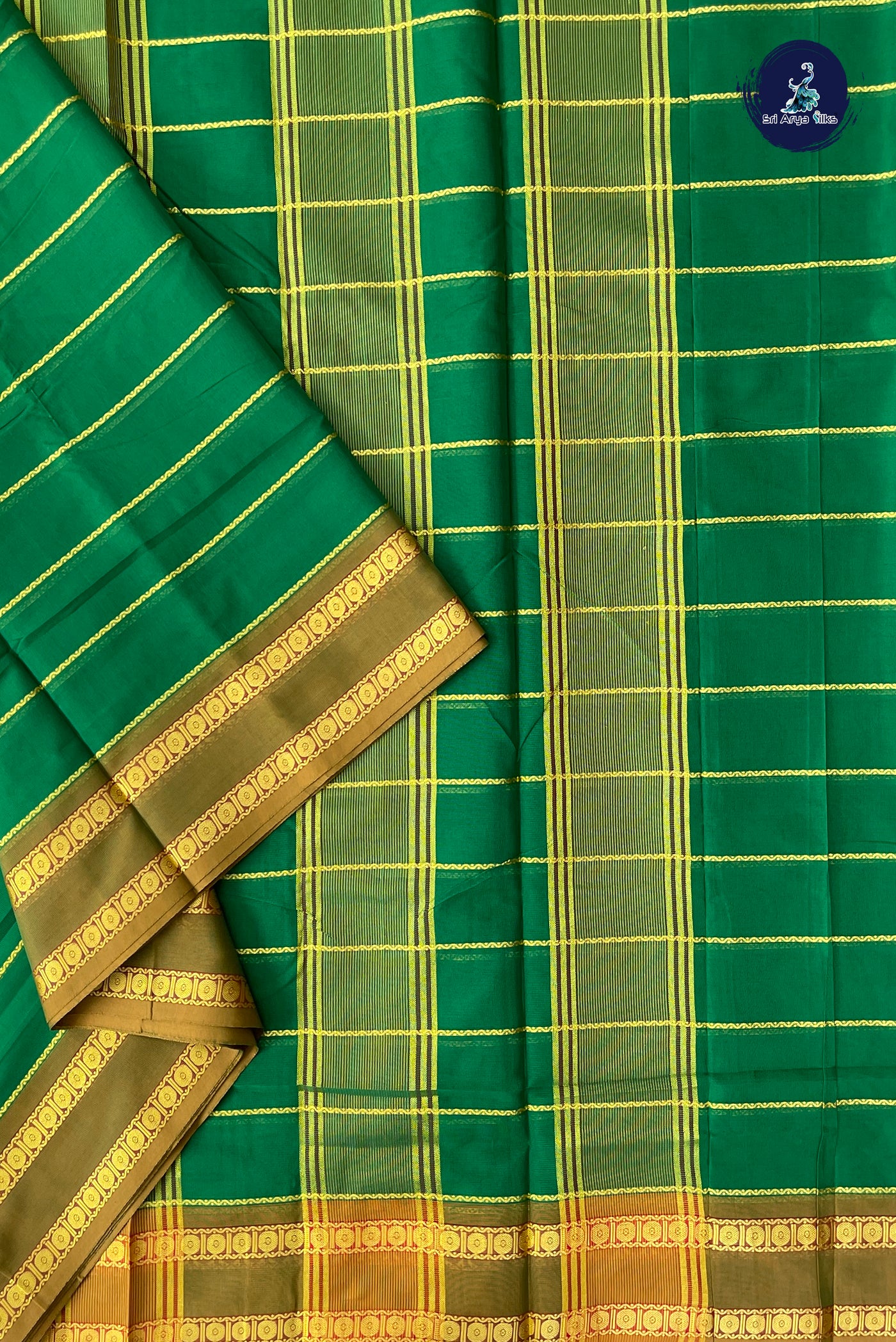 Green Devendra Cotton Madisar Saree With Veldhari Stripes Pattern