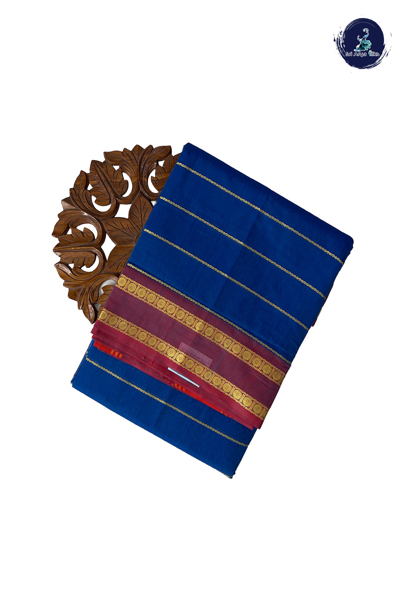 Blue Devendra Cotton Madisar Saree With Veldhari Stripes Pattern