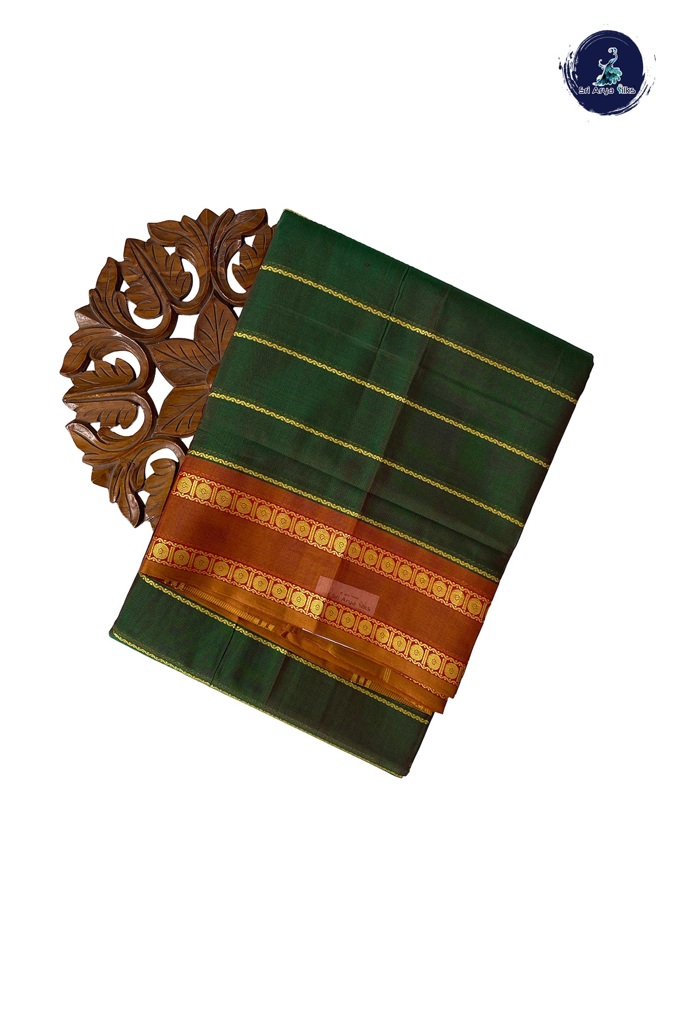 Dual Tone Green Devendra Cotton Madisar Saree With Veldhari Stripes Pattern