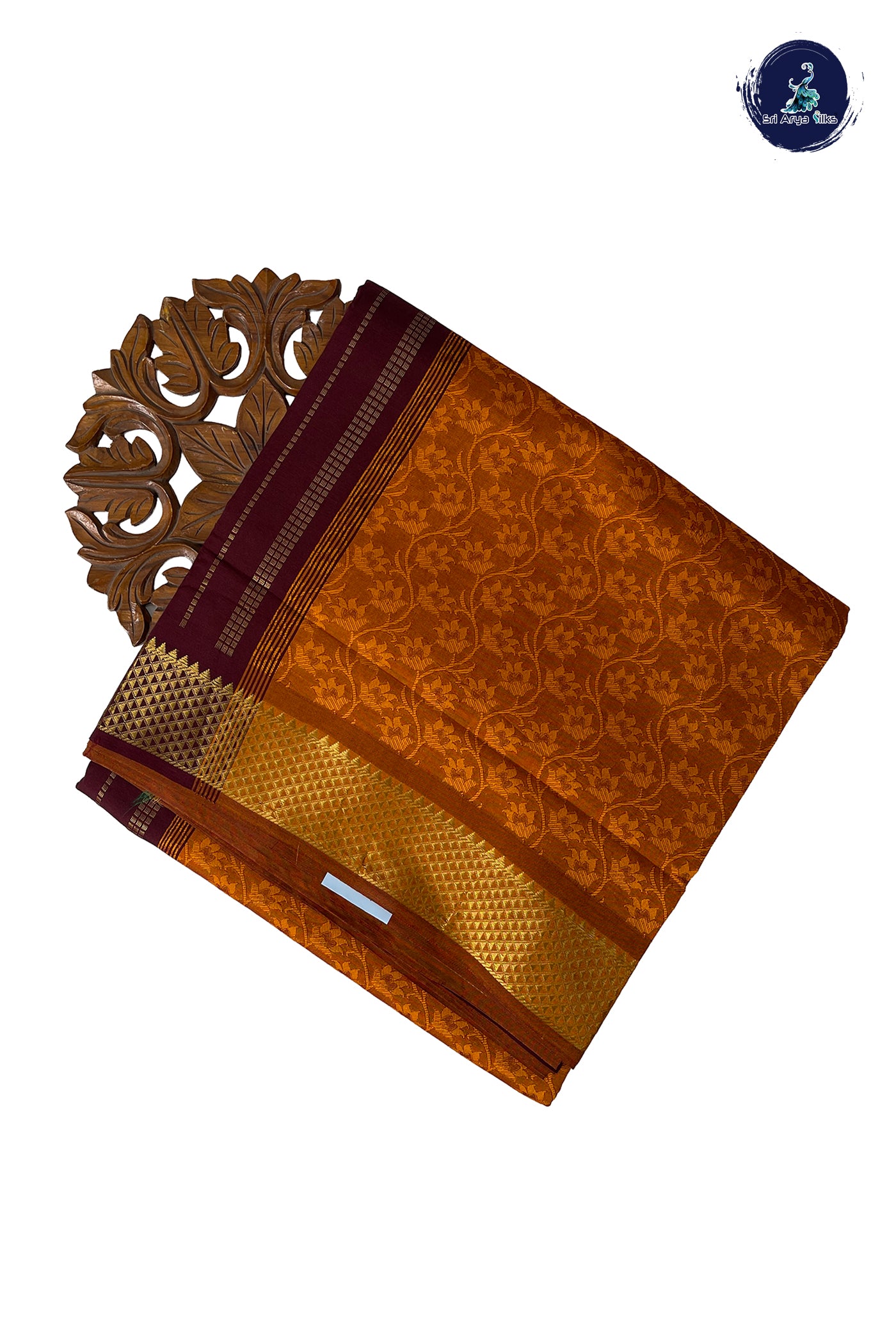 Lite Mustard Orange Half Pure Madisar Silk Cotton Saree With Embossed Pattern