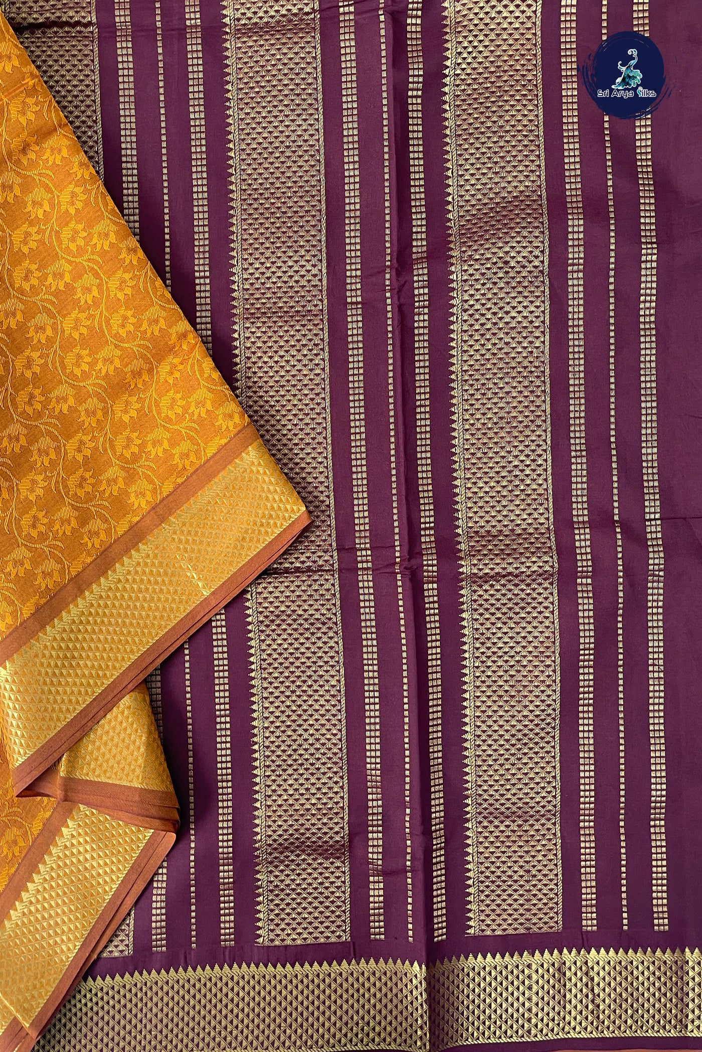 Lite Mustard Orange Half Pure Madisar Silk Cotton Saree With Embossed Pattern