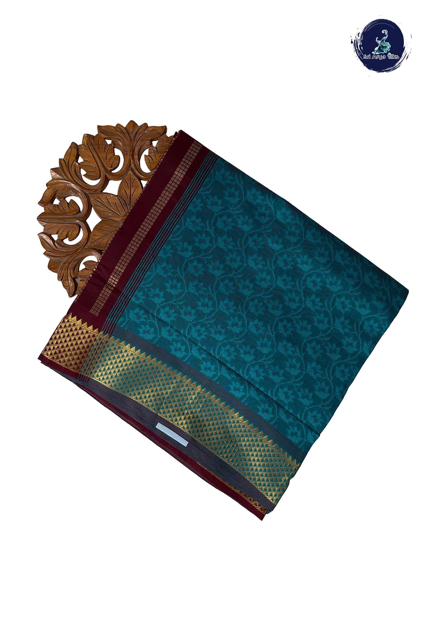 Teal Half Pure Madisar Silk Cotton Saree With Embossed Pattern