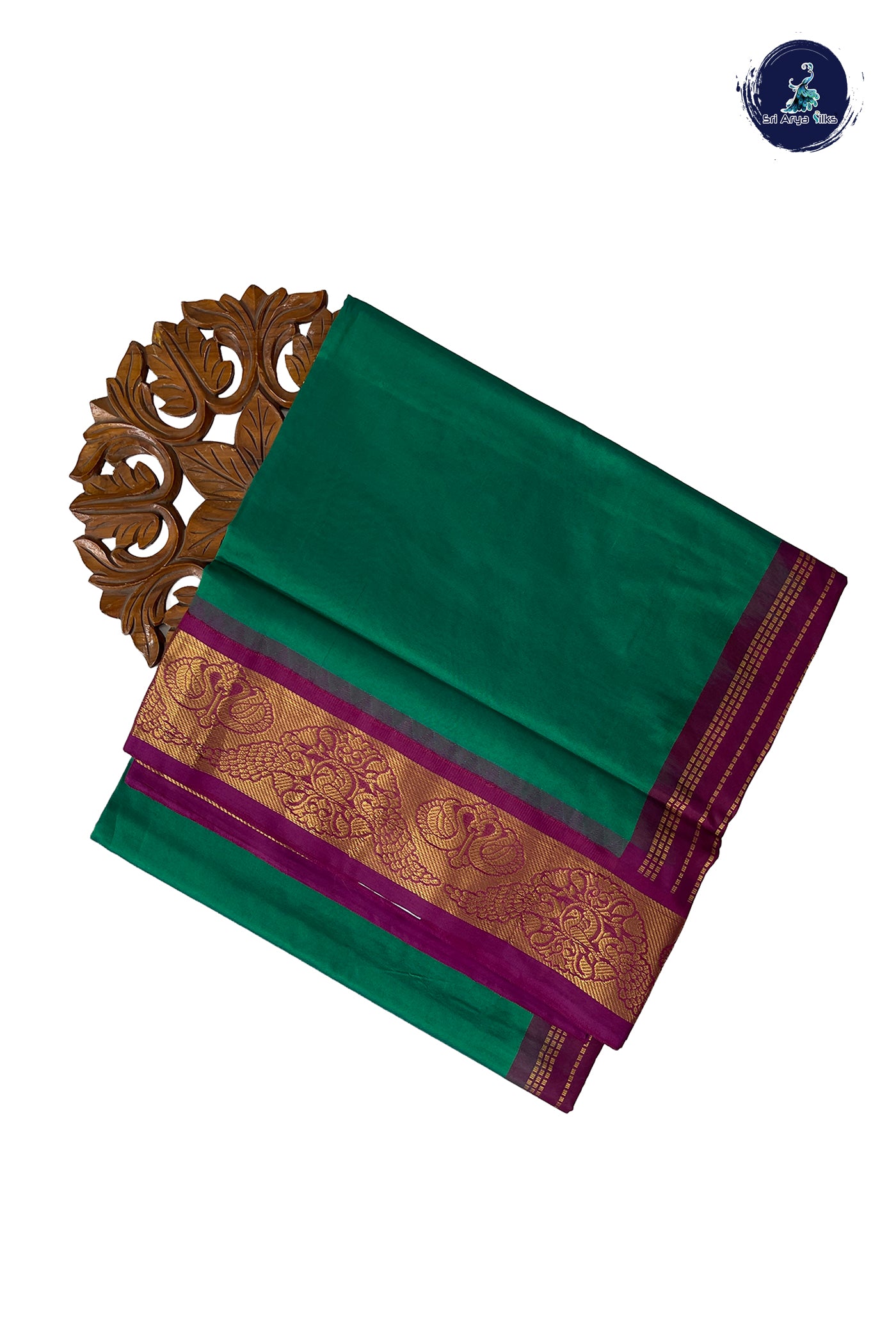 Green Half Pure Madisar Silk Cotton Saree With Plain Pattern