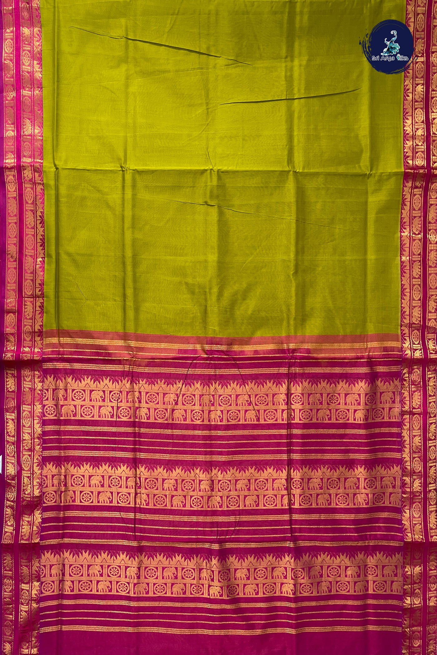 Mehendi Green Half Pure Madisar Silk Cotton Saree With Plain Pattern