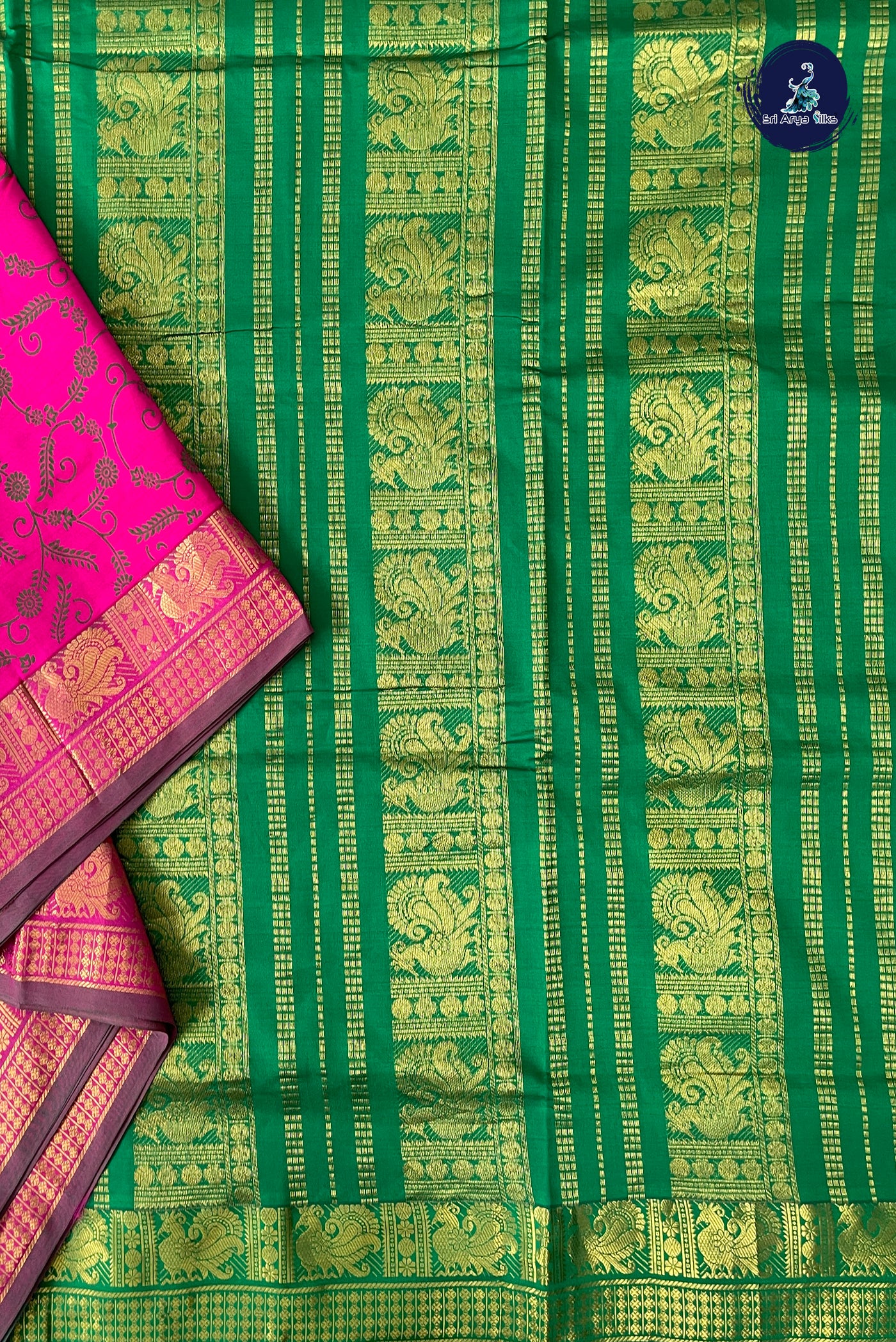 Pink Half Pure Madisar Silk Cotton Saree With Printed Pattern