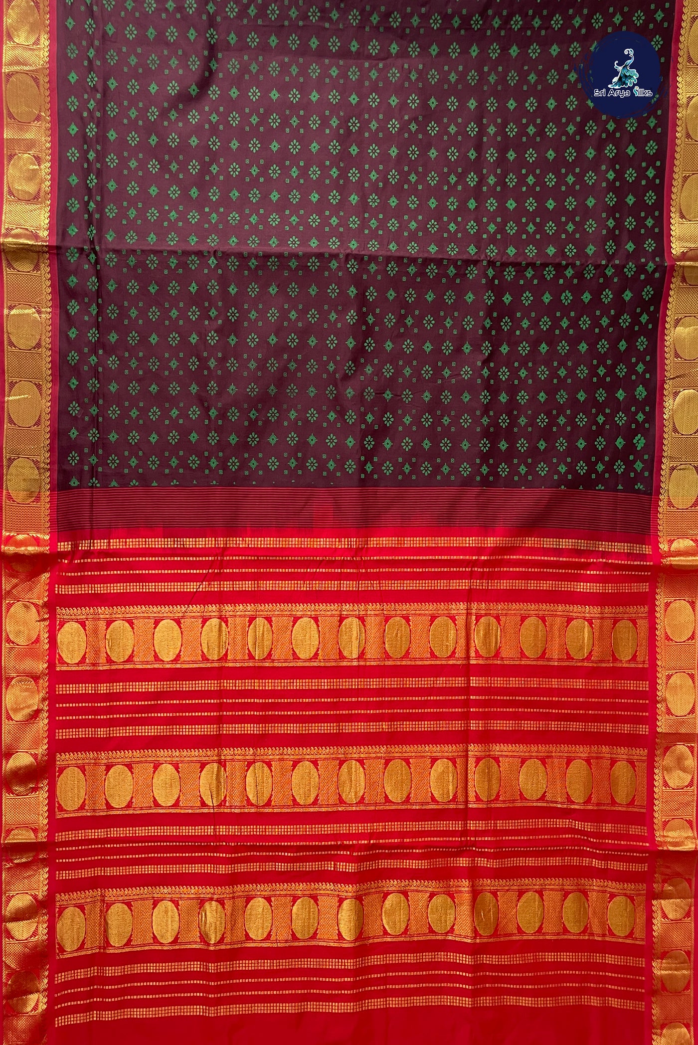 Brown Half Pure Madisar Silk Cotton Saree With Printed Pattern