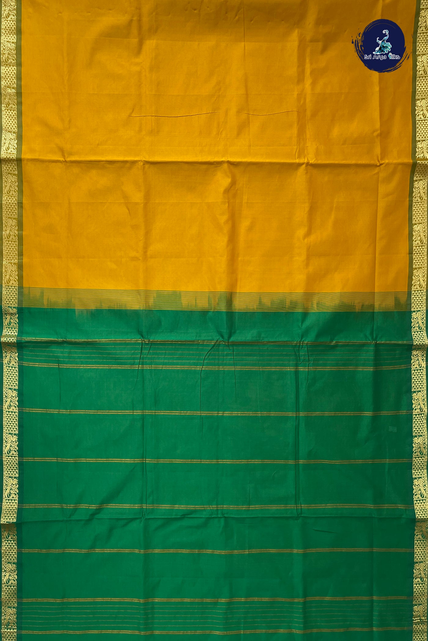 Yellow Half Pure Madisar Silk Cotton Saree With Plain Pattern