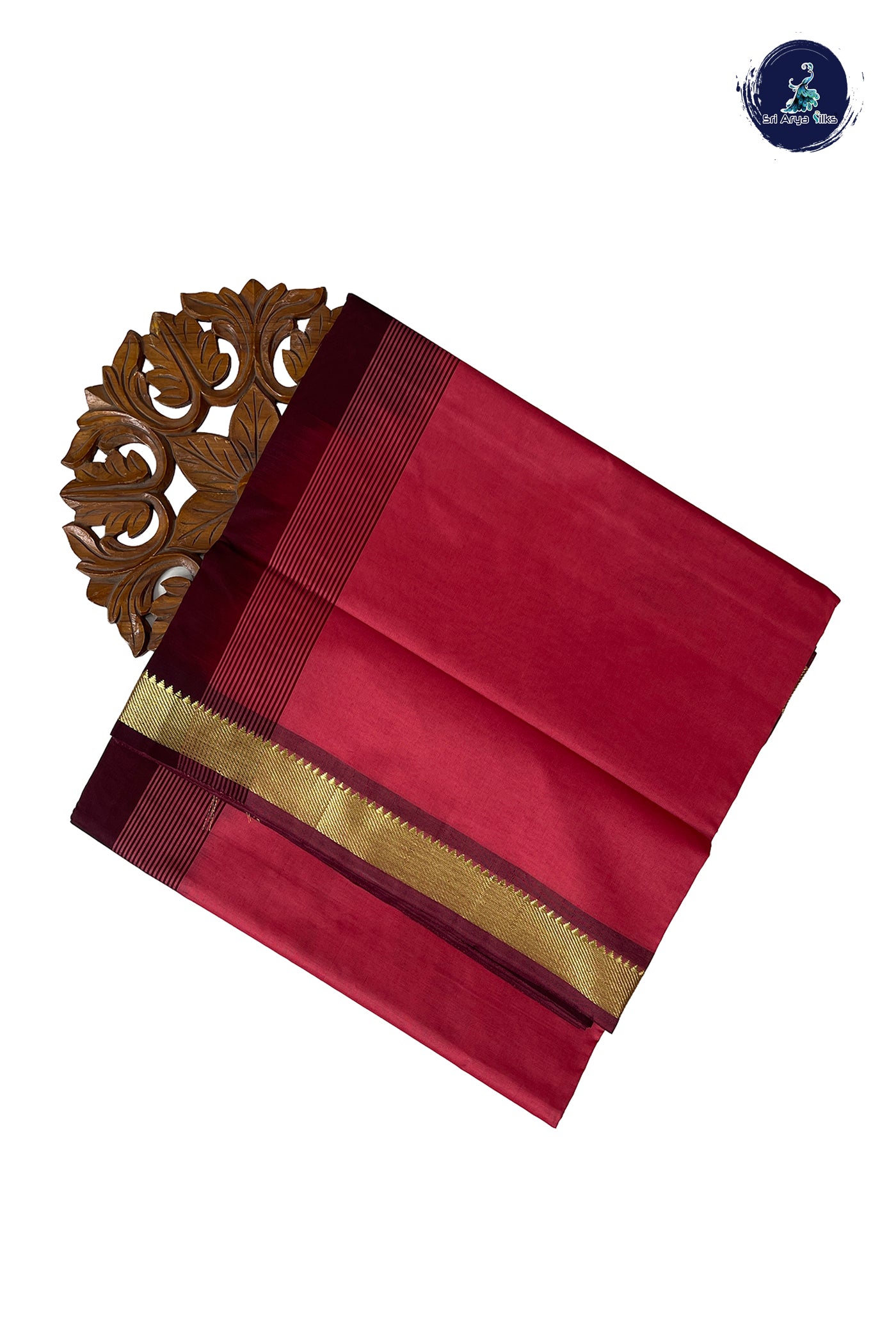 Caramel Pink Half Pure Madisar Silk Cotton Saree With Plain Pattern