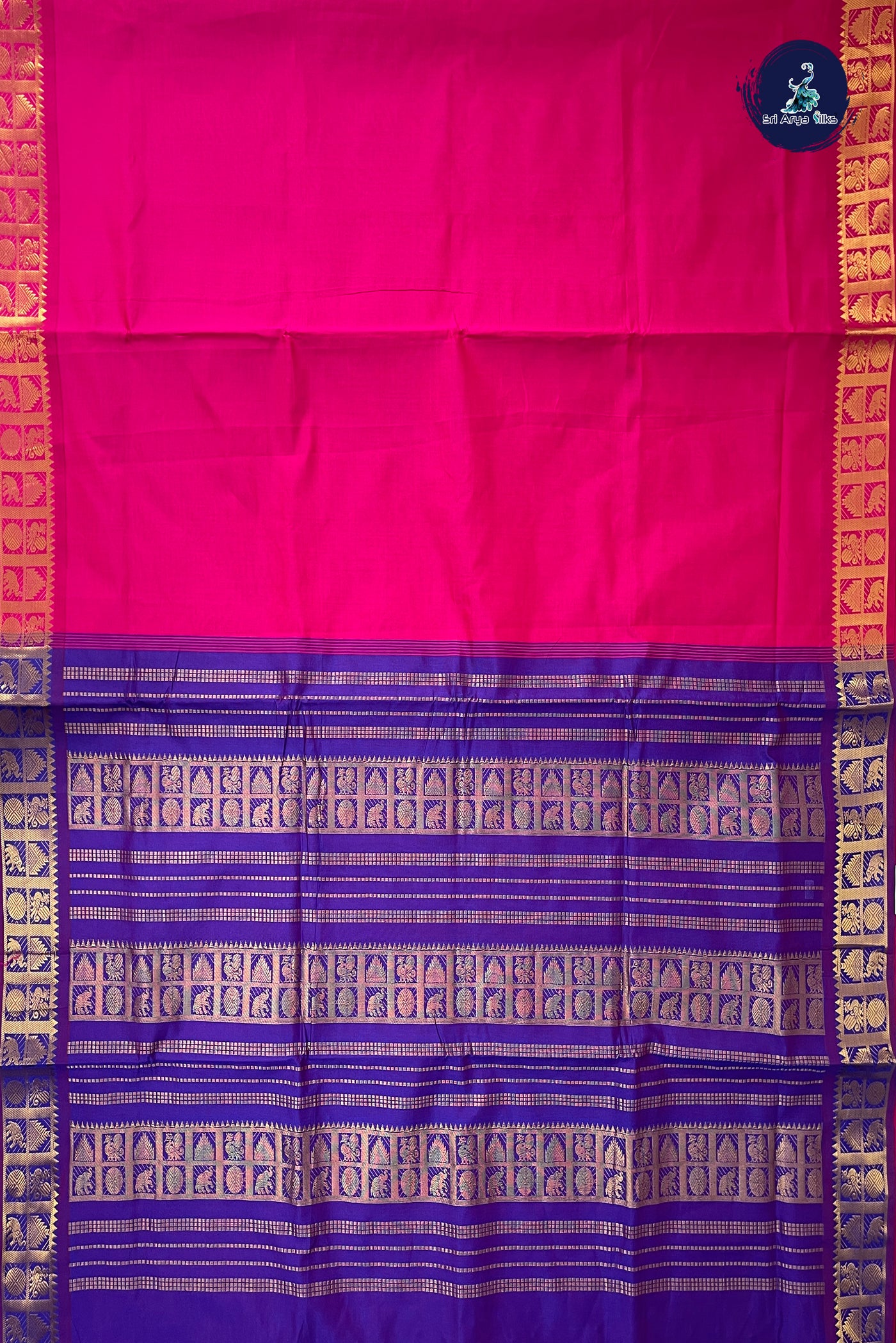Pink Half Pure Madisar Silk Cotton Saree With Plain Pattern