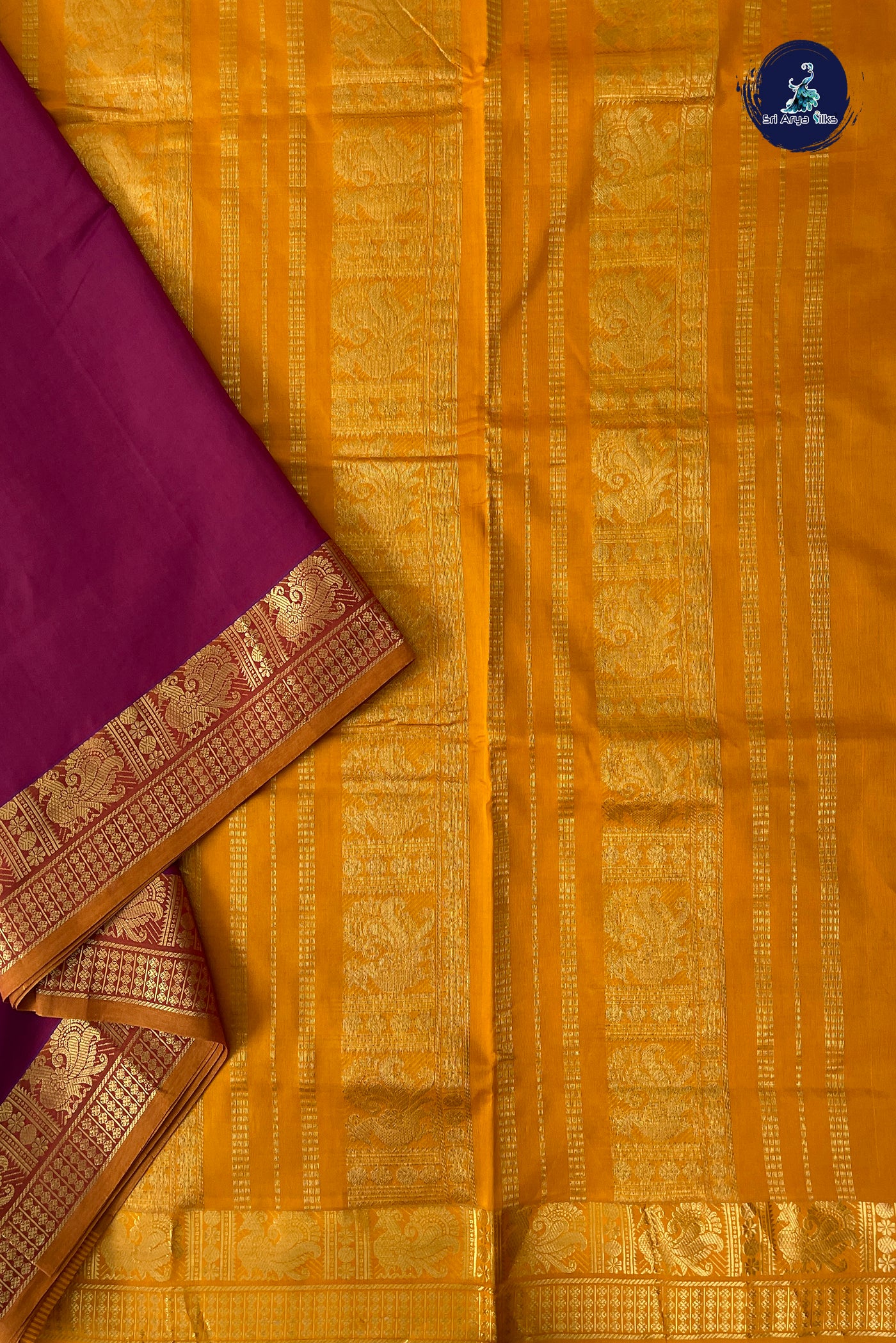 Brown Half Pure Madisar Silk Cotton Saree With Plain Pattern