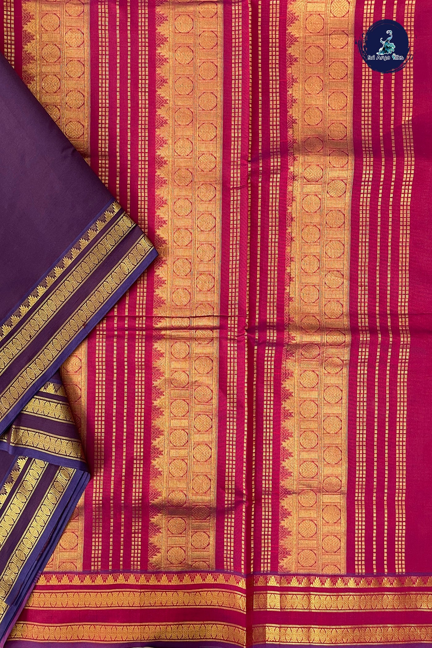 Dual Tone Brown Half Pure Madisar Silk Cotton Saree With Plain Pattern