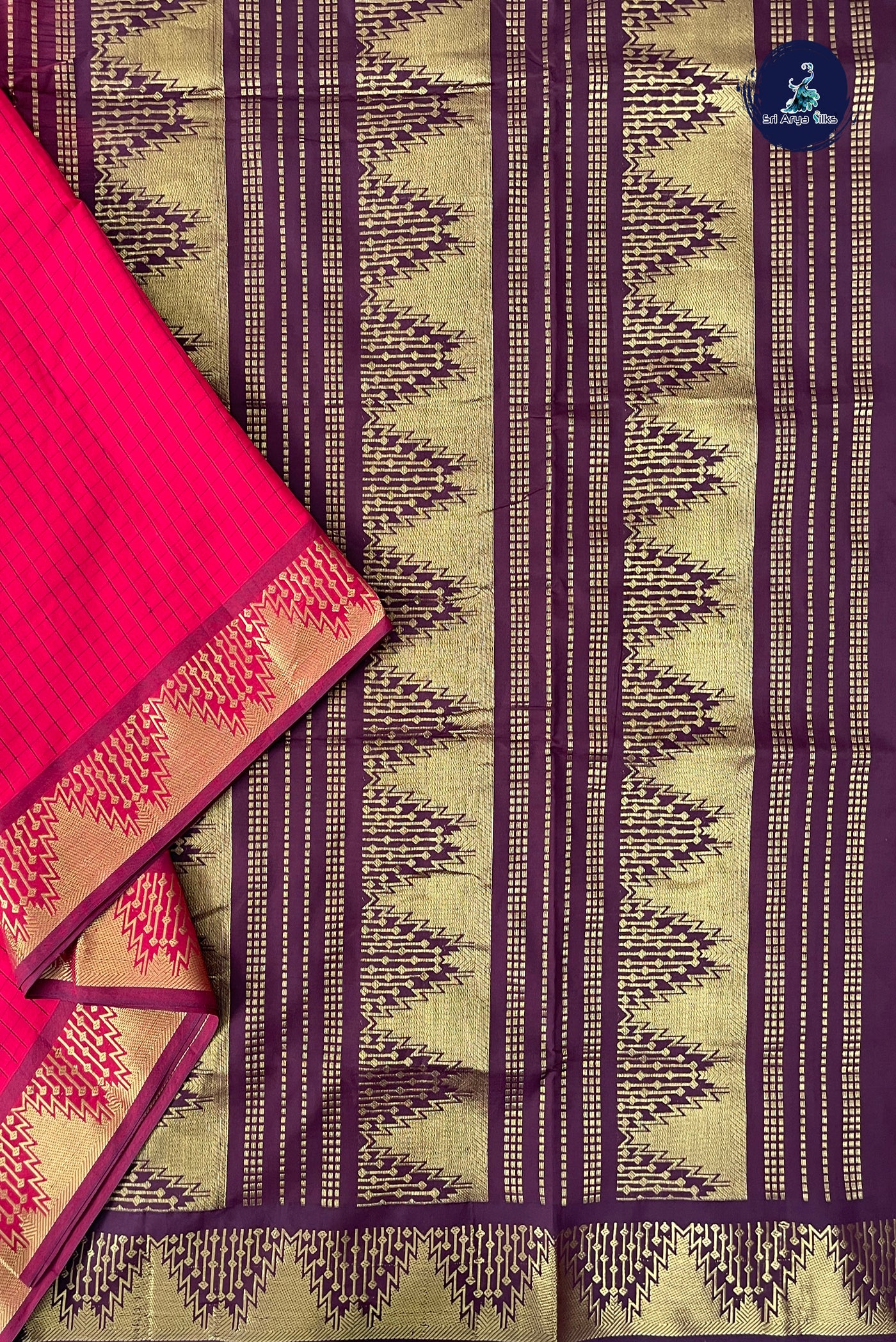 Red Half Pure Madisar Silk Cotton Saree With Checked Pattern