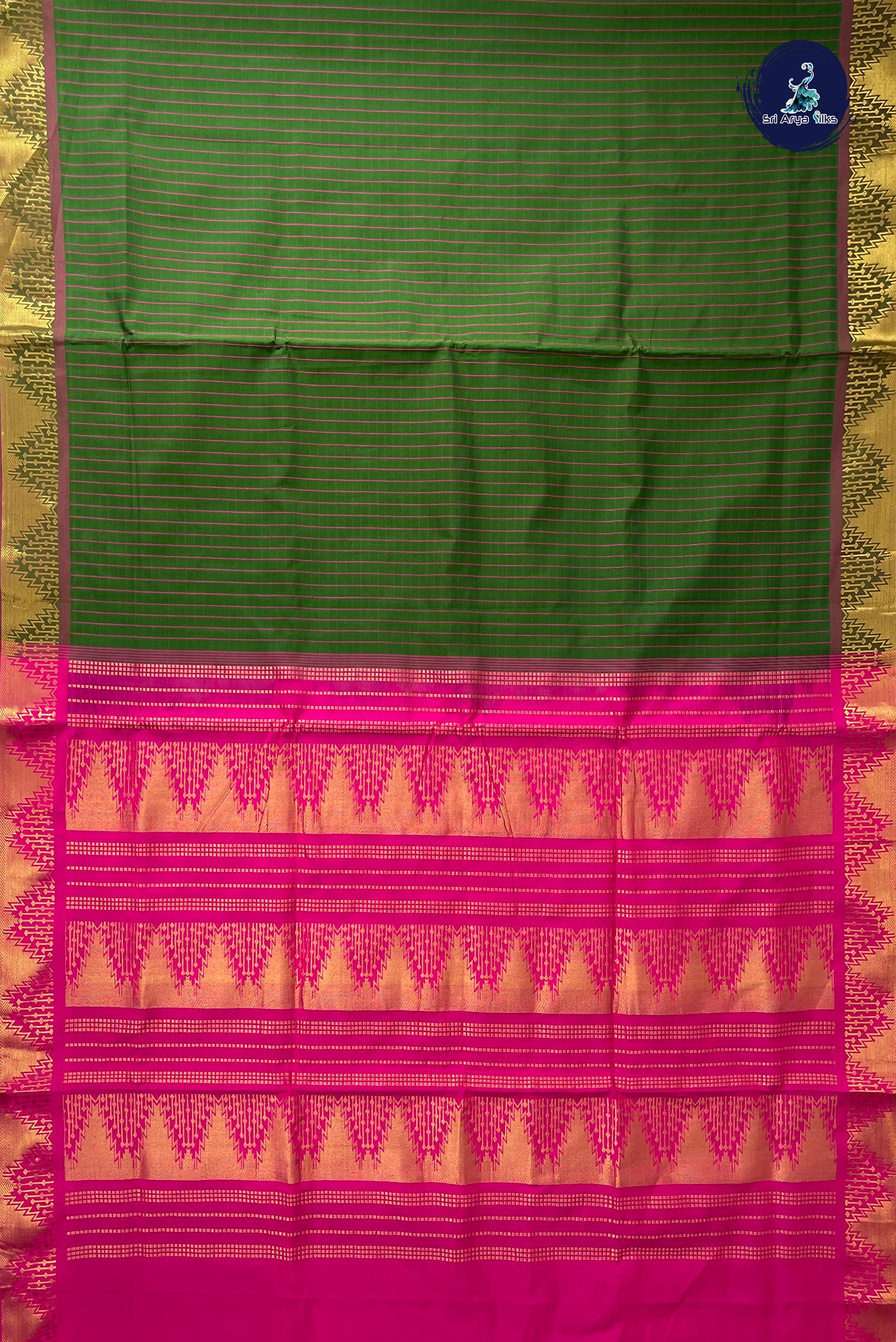 Green Half Pure Madisar Silk Cotton Saree With Checked Pattern