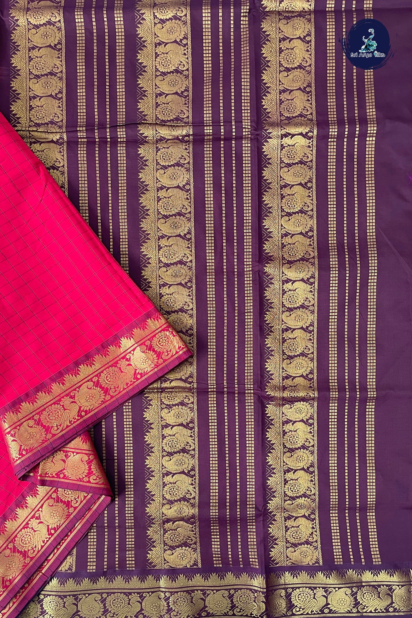 Red Half Pure Madisar Silk Cotton Saree With Checked Pattern