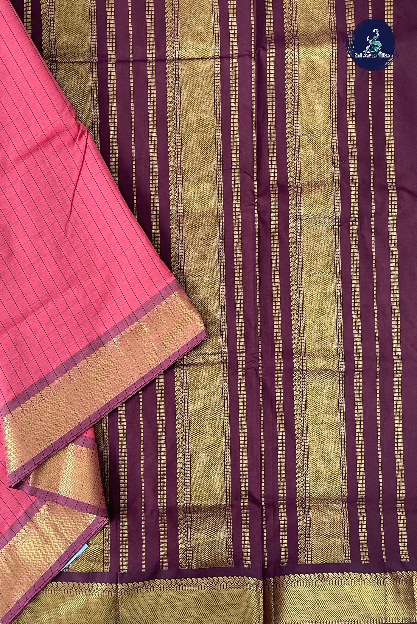 Caramel Shade Half Pure Madisar Silk Cotton Saree With Checked Pattern