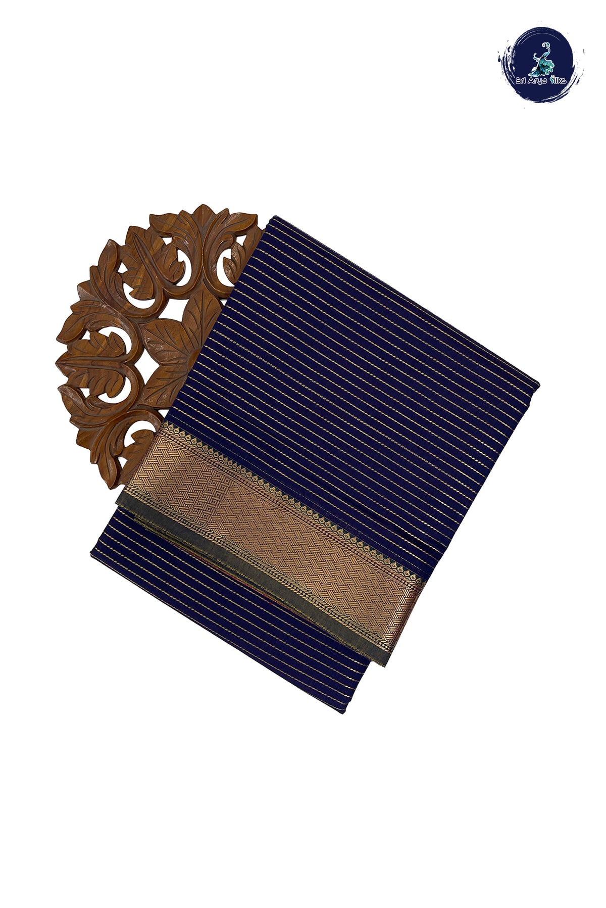 Navy Blue Madisar Semi Silk Cotton Saree With Vaira Oosi Pattern