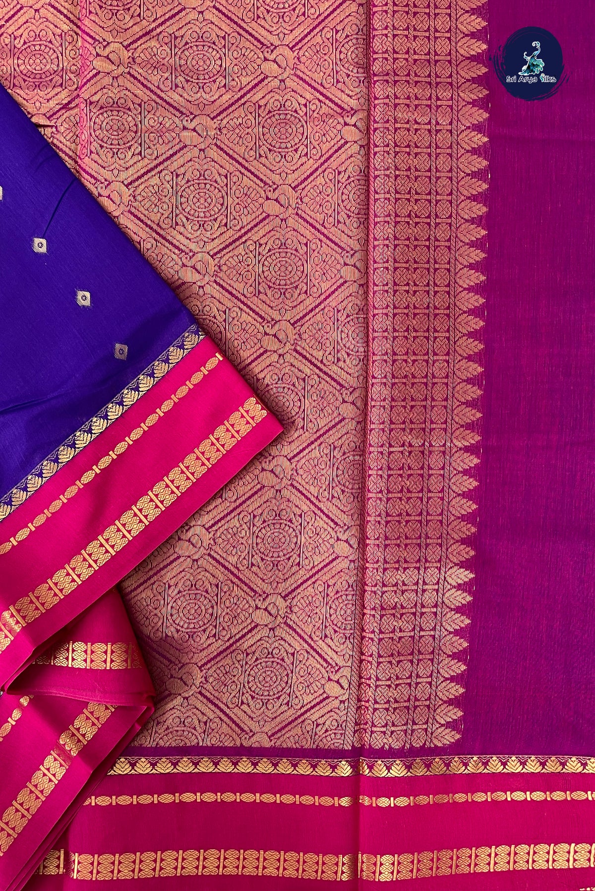 Violet Madisar Semi Silk Cotton Saree With Zari Buttas Pattern