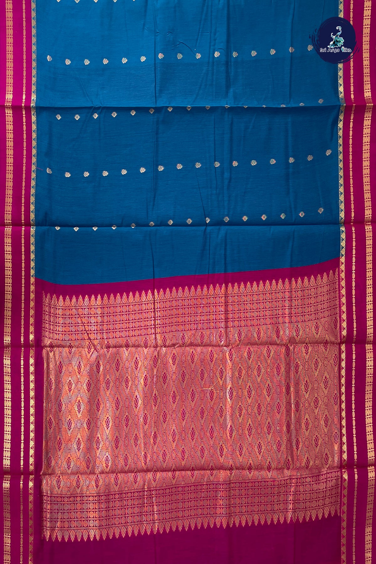 Sapphire Blue Madisar Semi Silk Cotton Saree With Zari Buttas Pattern