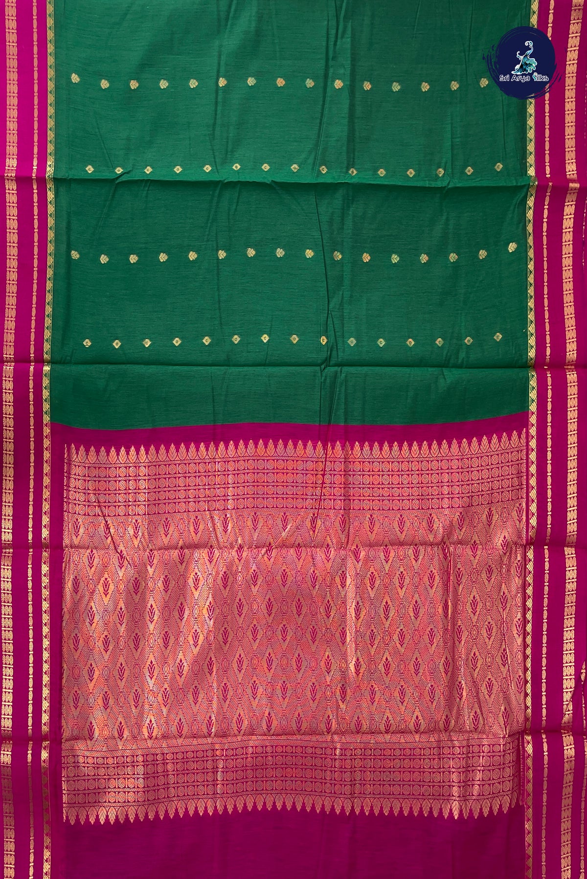Green Madisar Semi Silk Cotton Saree With Zari Buttas Pattern