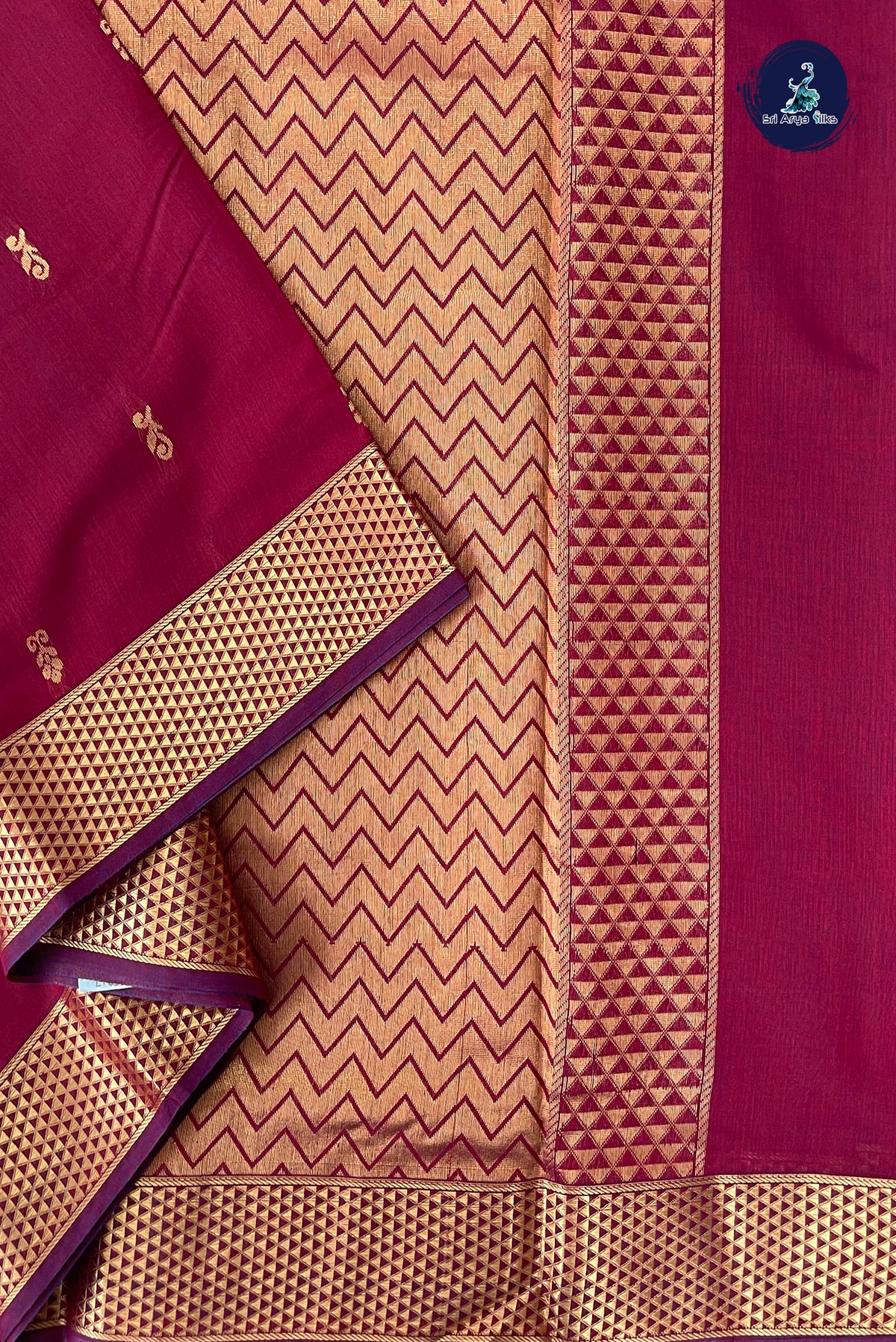 Pinkish Maroon Madisar Semi Silk Cotton Saree With Zari Buttas Pattern
