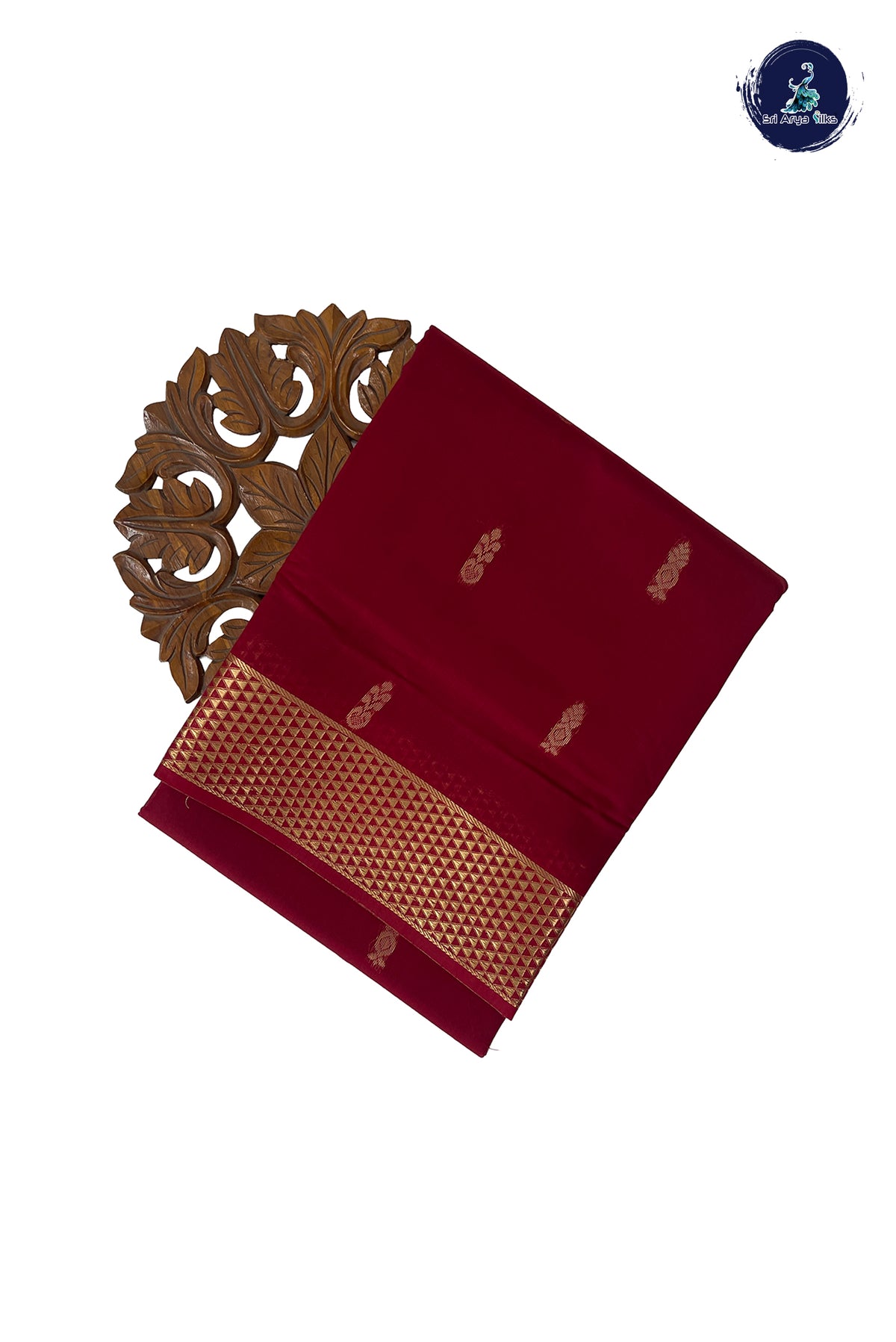 Maroon Madisar Semi Silk Cotton Saree With Zari Buttas Pattern
