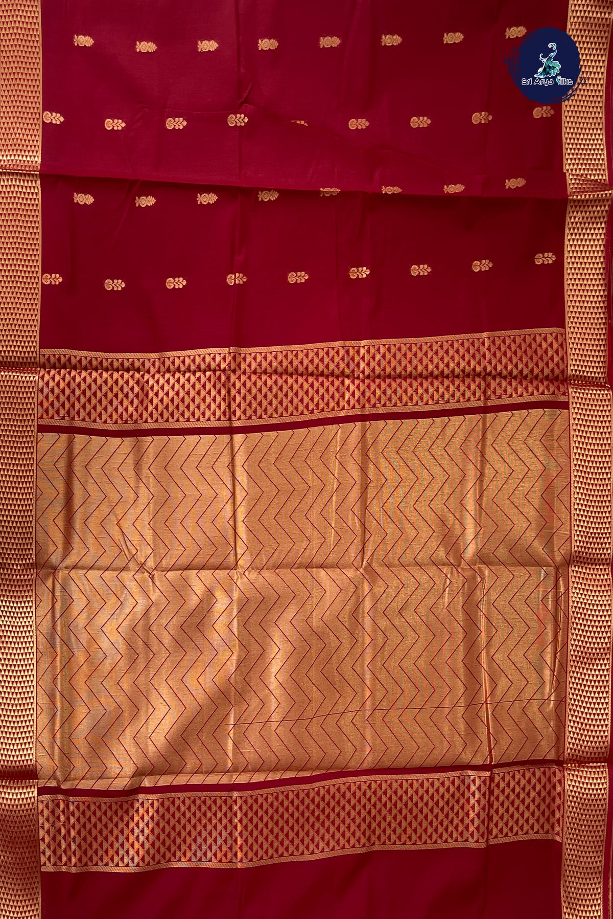 Maroon Madisar Semi Silk Cotton Saree With Zari Buttas Pattern