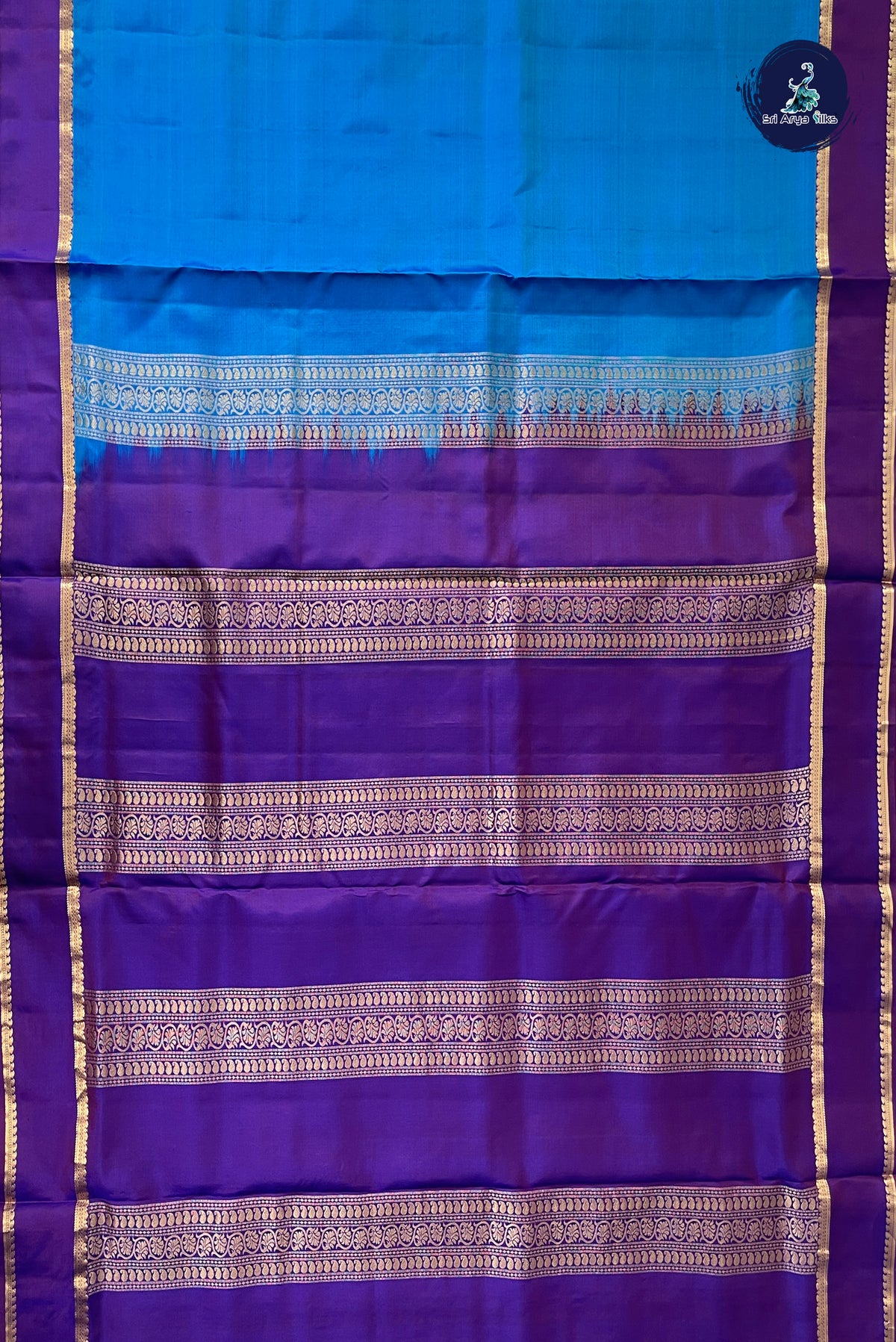 Dual Tone Blue Madisar 10 Yards Silk Saree With Doria Lines Pattern