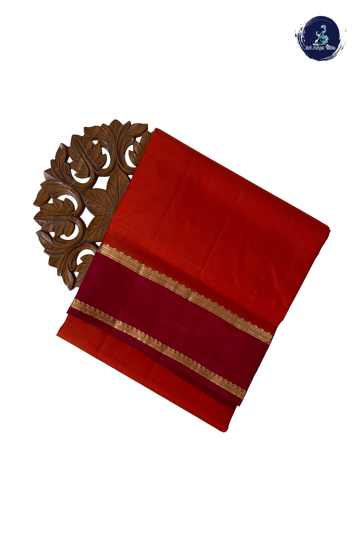 Orange Madisar 10 Yards Silk Saree With Doria Lines Pattern