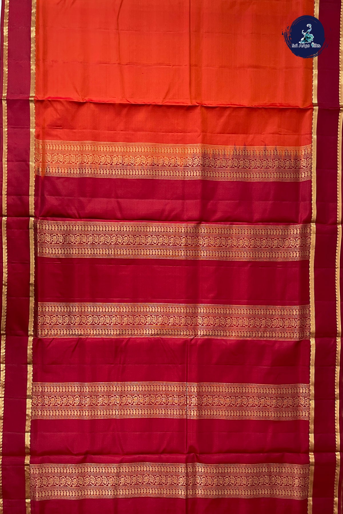 Orange Madisar 10 Yards Silk Saree With Doria Lines Pattern