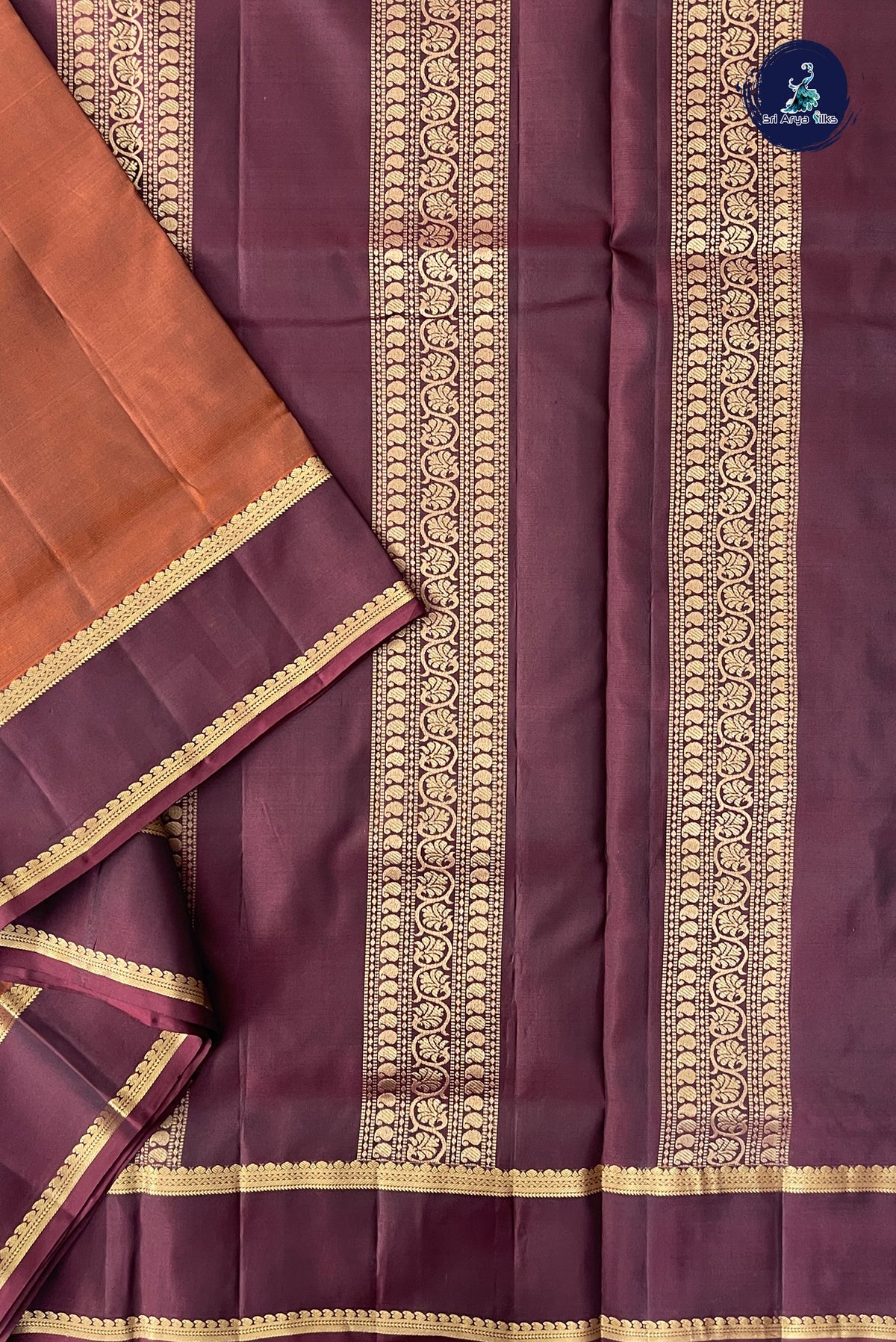 Rust Madisar 10 Yards Silk Saree With Doria Lines Pattern