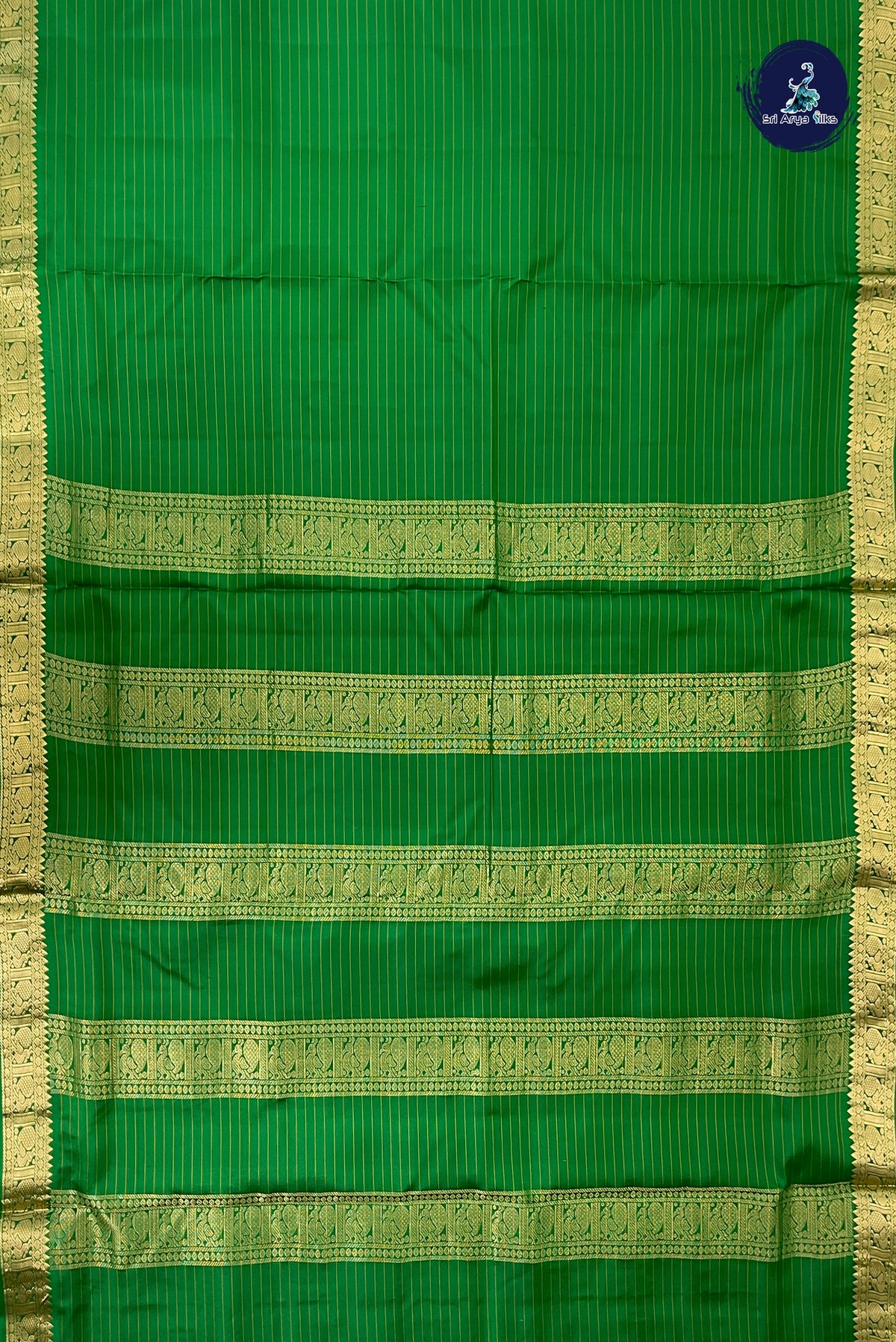 Green Madisar 10 Yards Silk Saree With Stripes Pattern